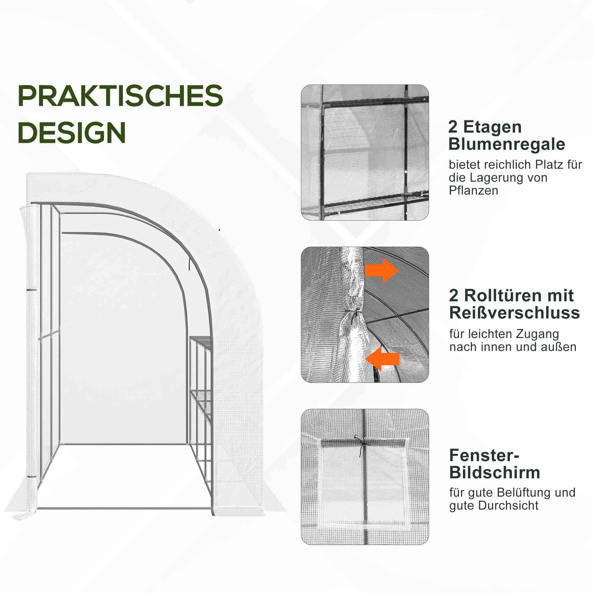 Serre adossée acier extérieur avec étagères 300x150x213cm blanc - ComfortXL Outdoor Living - Image 9