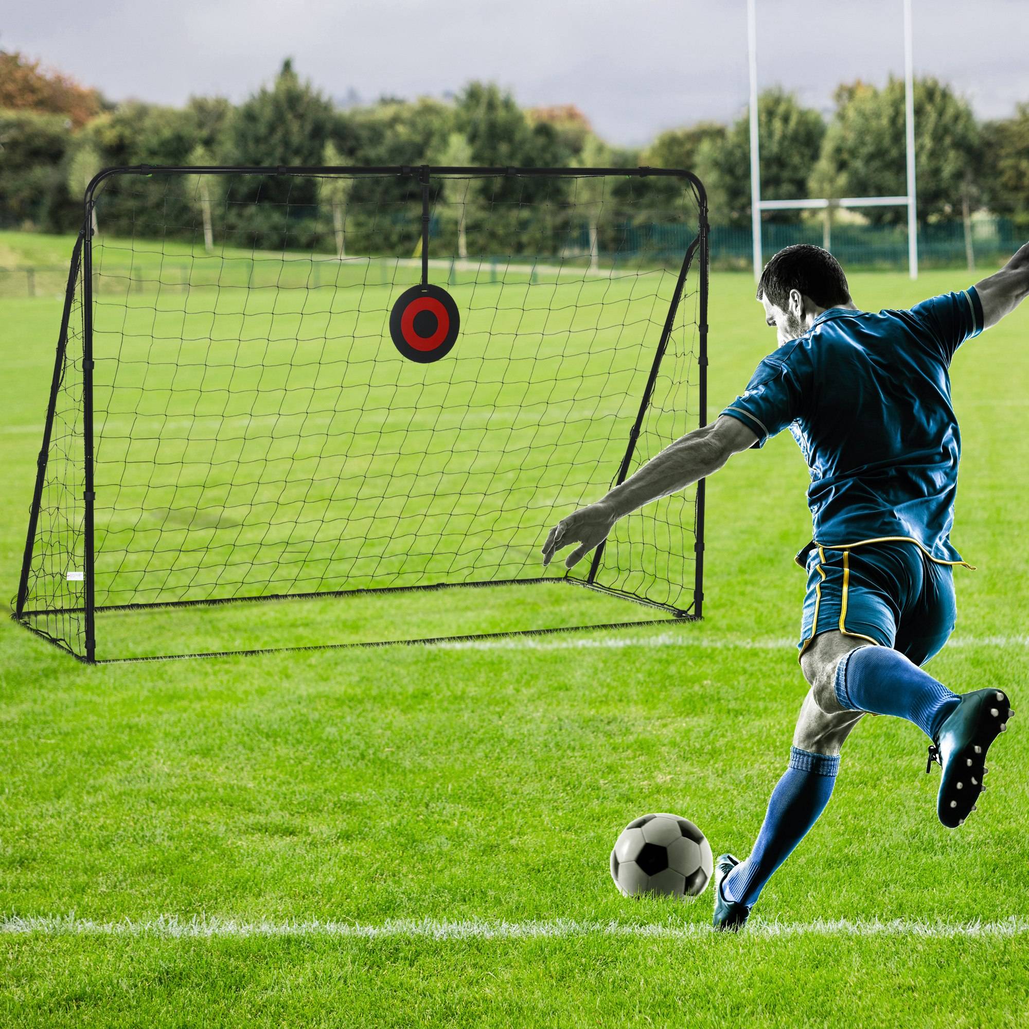 Sportnow - But de football cage de foot avec cible - dim. 213L x 150l x 100H cm - acier PE noir - SPORTNOW - Imagen 2