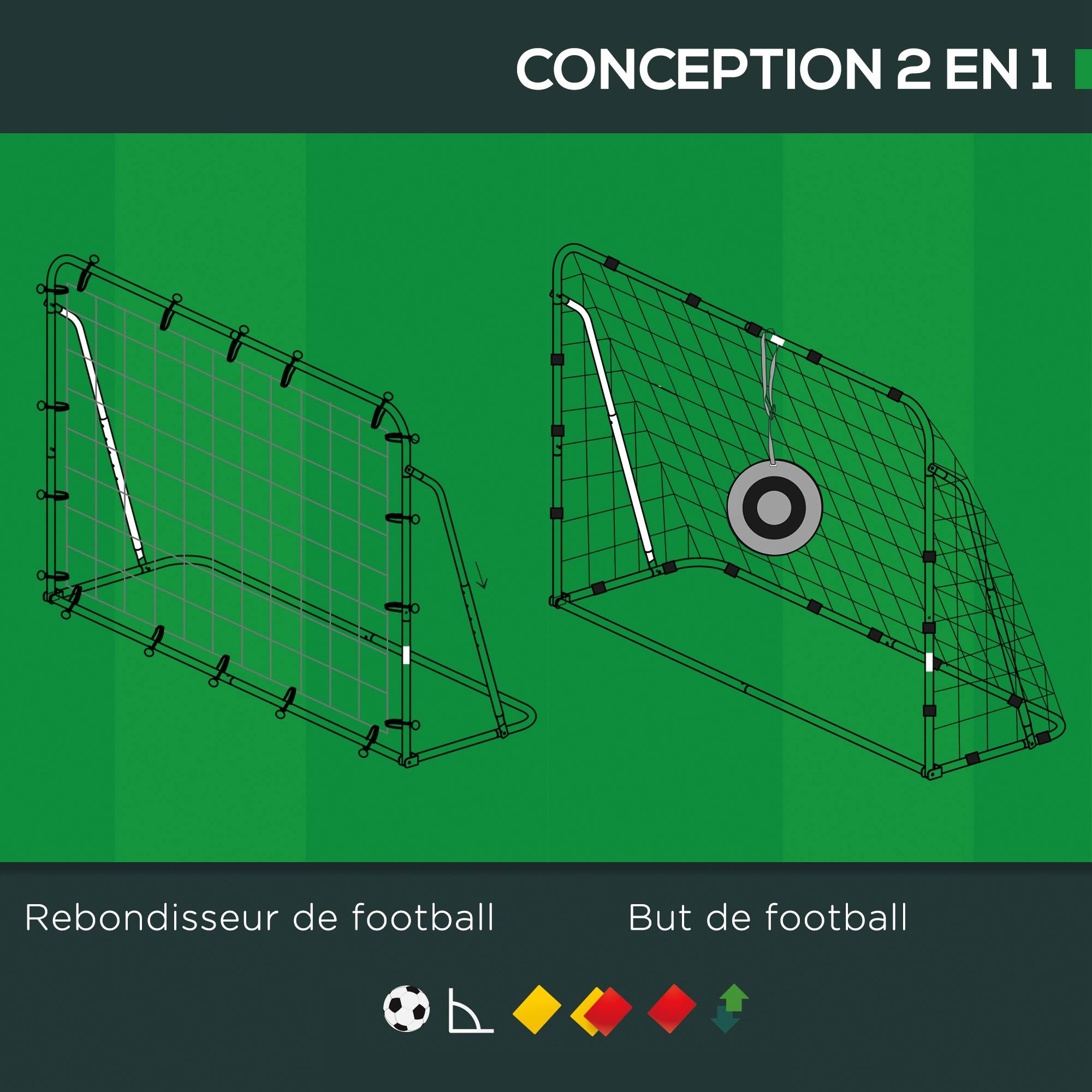 Sportnow - But de football cage de foot avec cible - dim. 213L x 150l x 100H cm - acier PE noir - SPORTNOW - Imagen 4