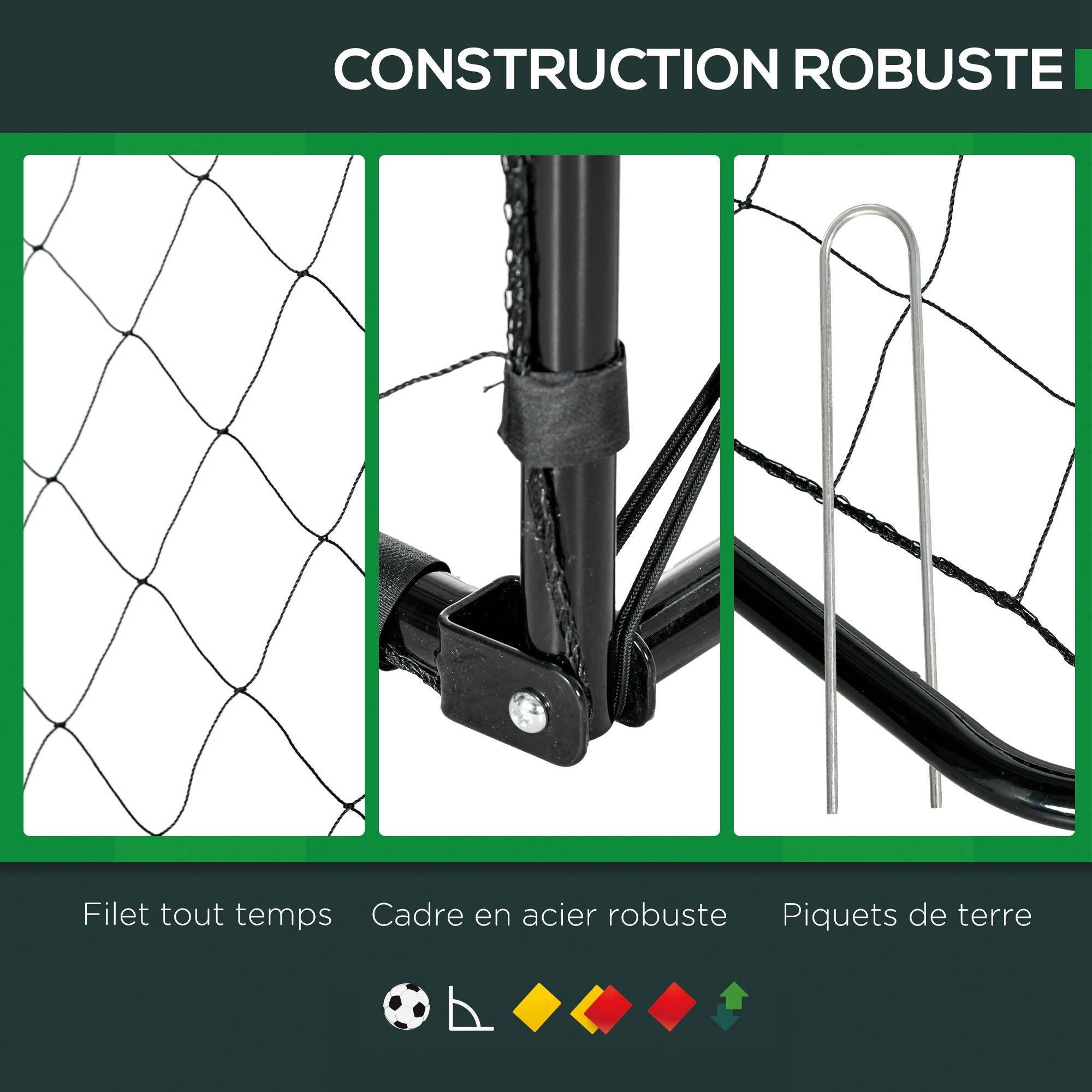 Sportnow - But de football cage de foot avec cible - dim. 213L x 150l x 100H cm - acier PE noir - SPORTNOW - Imagen 7