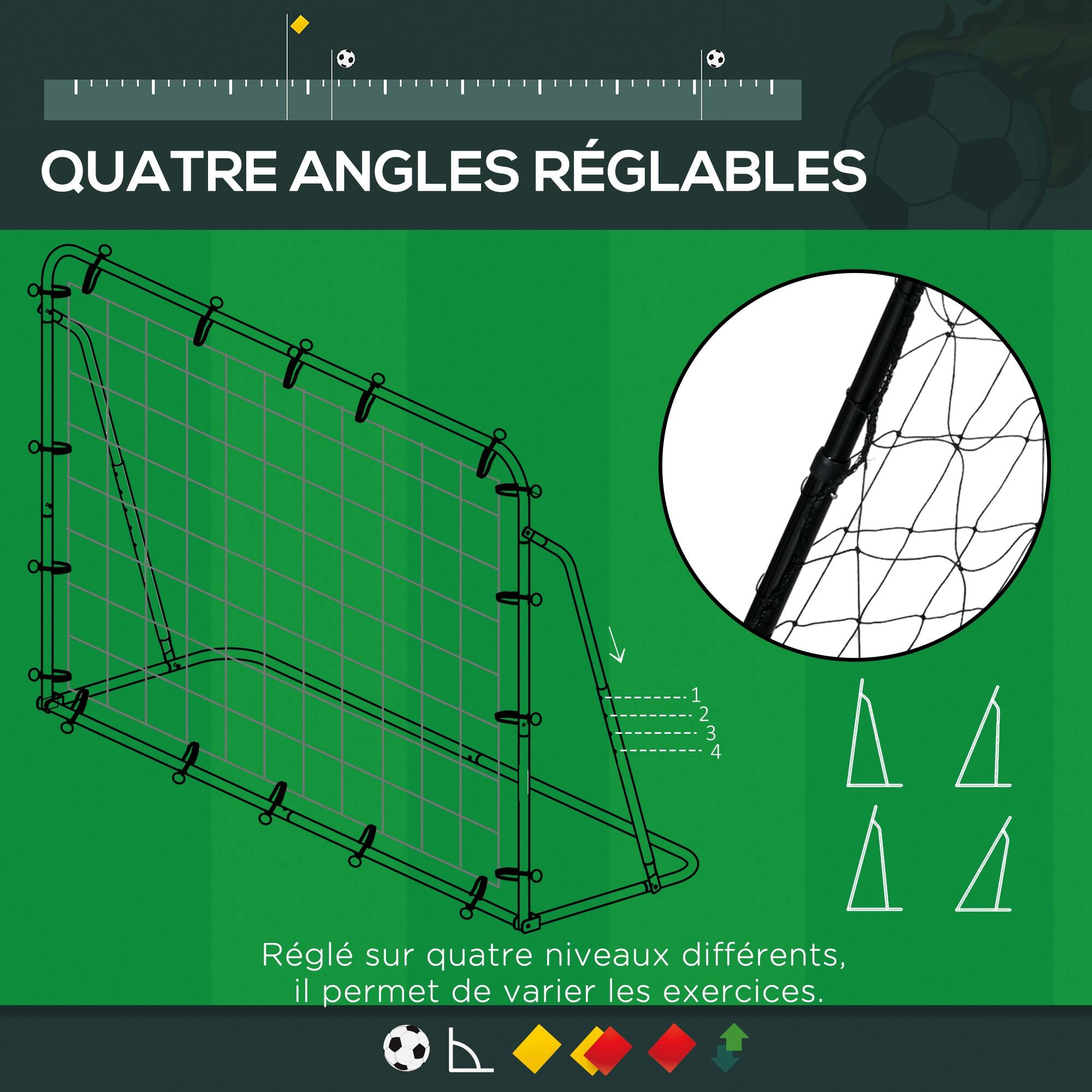 Sportnow - But de football cage de foot avec cible - dim. 213L x 150l x 100H cm - acier PE noir - SPORTNOW - Imagen 6