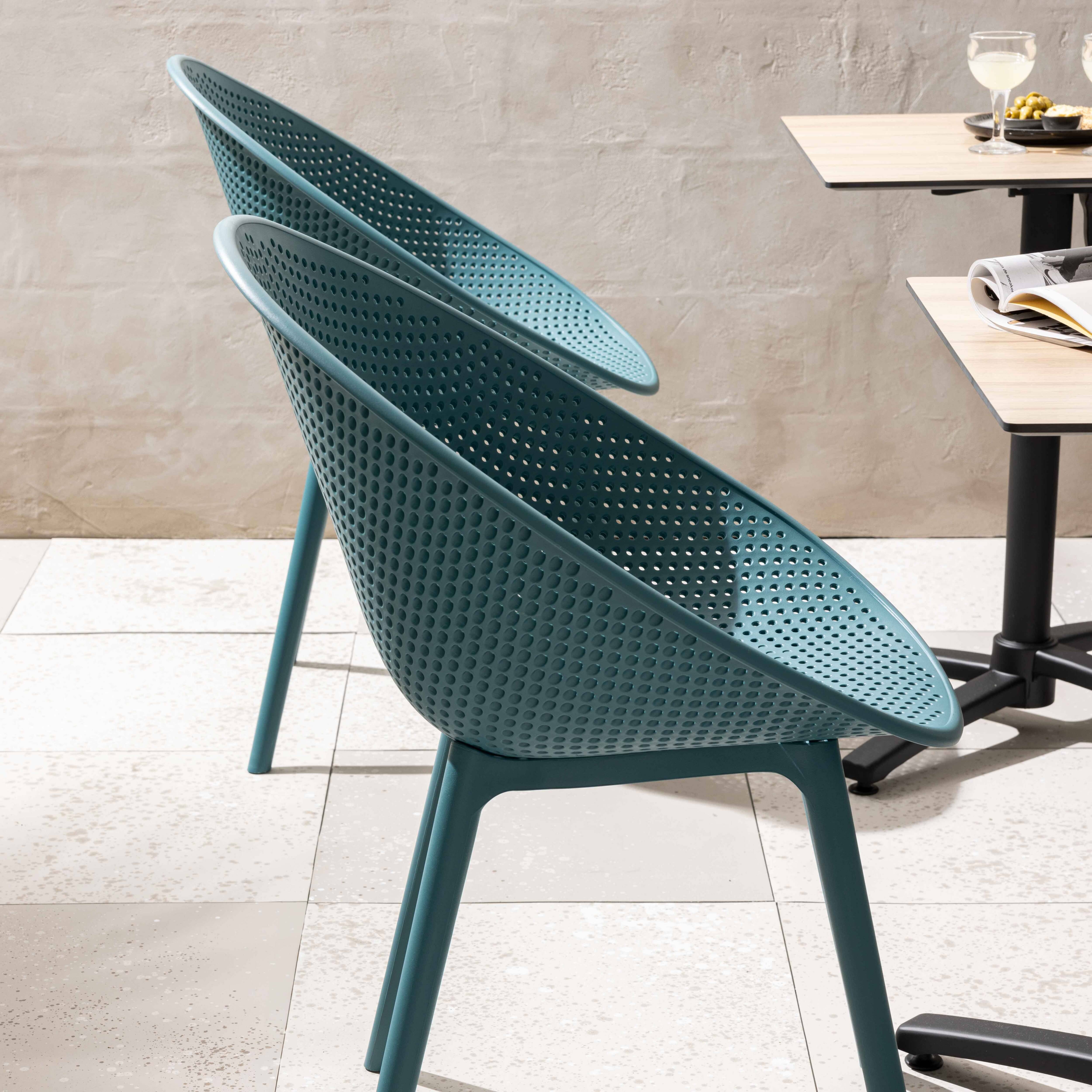 Oviala - Lot de 4 chaises de terrasse en plastique bleu canard Buda - Oviala - Imagen 3