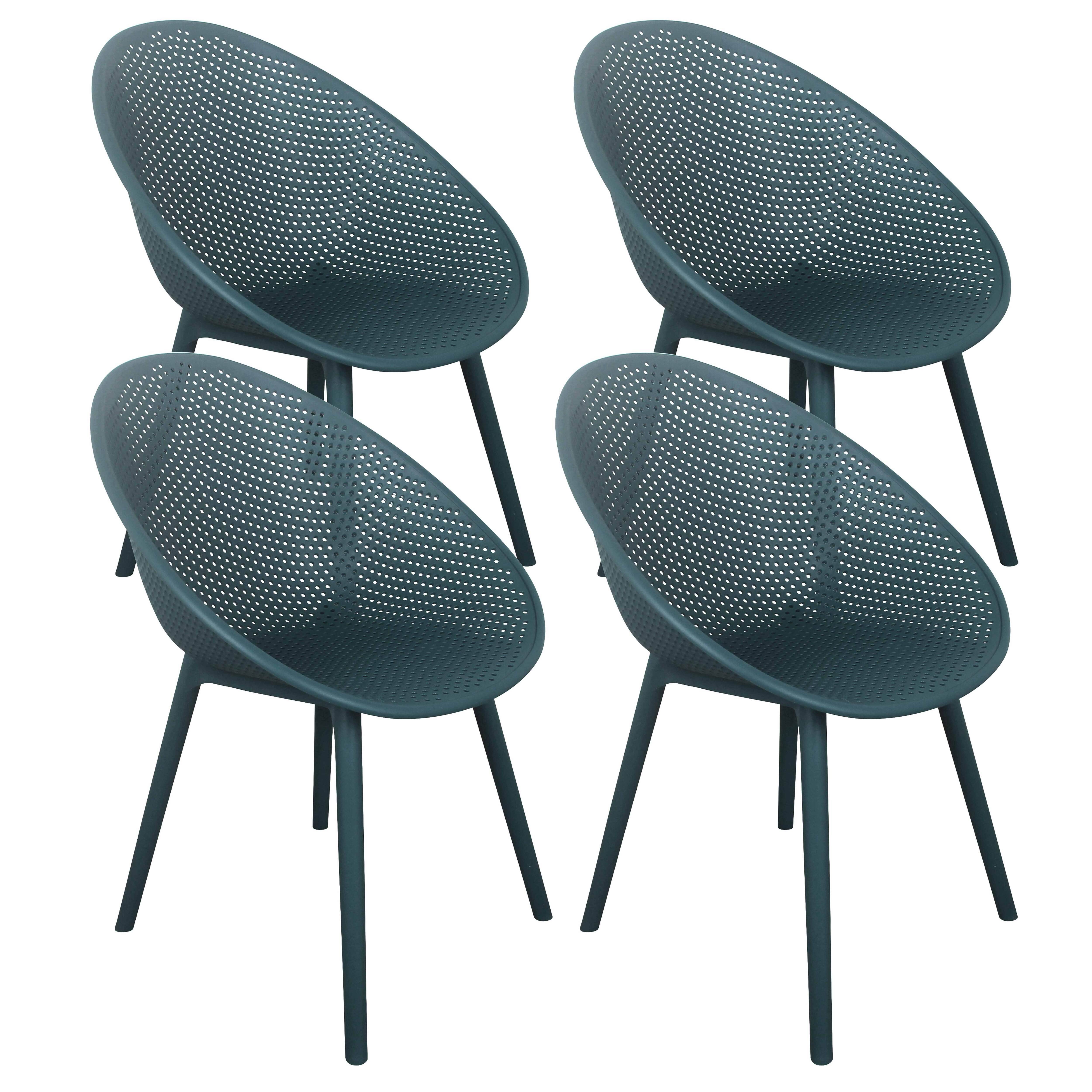 Oviala - Lot de 4 chaises de terrasse en plastique bleu canard Buda - Oviala - Imagen 1