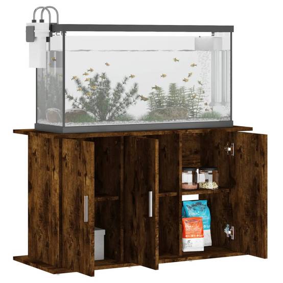 Meuble Aquarium Bois Ingénierie avec Rangement 6 Portes pour Salon Chêne Fumé - ComfortXL Outdoor Living - Image 3