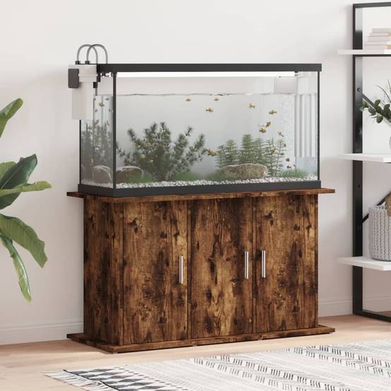 Meuble Aquarium Bois Ingénierie avec Rangement 6 Portes pour Salon Chêne Fumé - ComfortXL Outdoor Living - Image 1