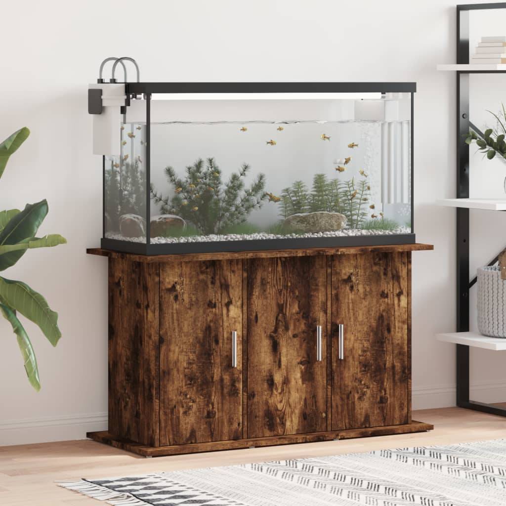Meuble Aquarium Bois Ingénierie avec Rangement 6 Portes pour Salon Chêne Fumé - ComfortXL Outdoor Living - Image 1