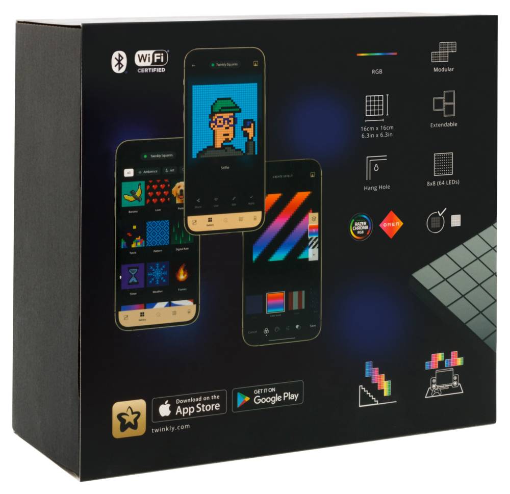 Squares Extensions – Panneaux LED Contrôlés par Application avec 64 Pixels RVB Noir. 3 Tuiles d'Extension - Imagen 4