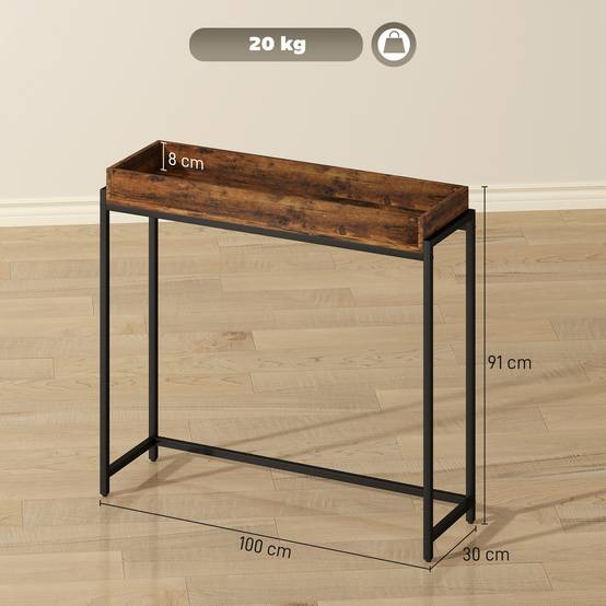 Table d'entrée, console étroite, métal, panneaux de particules, brun rustique - Image 4