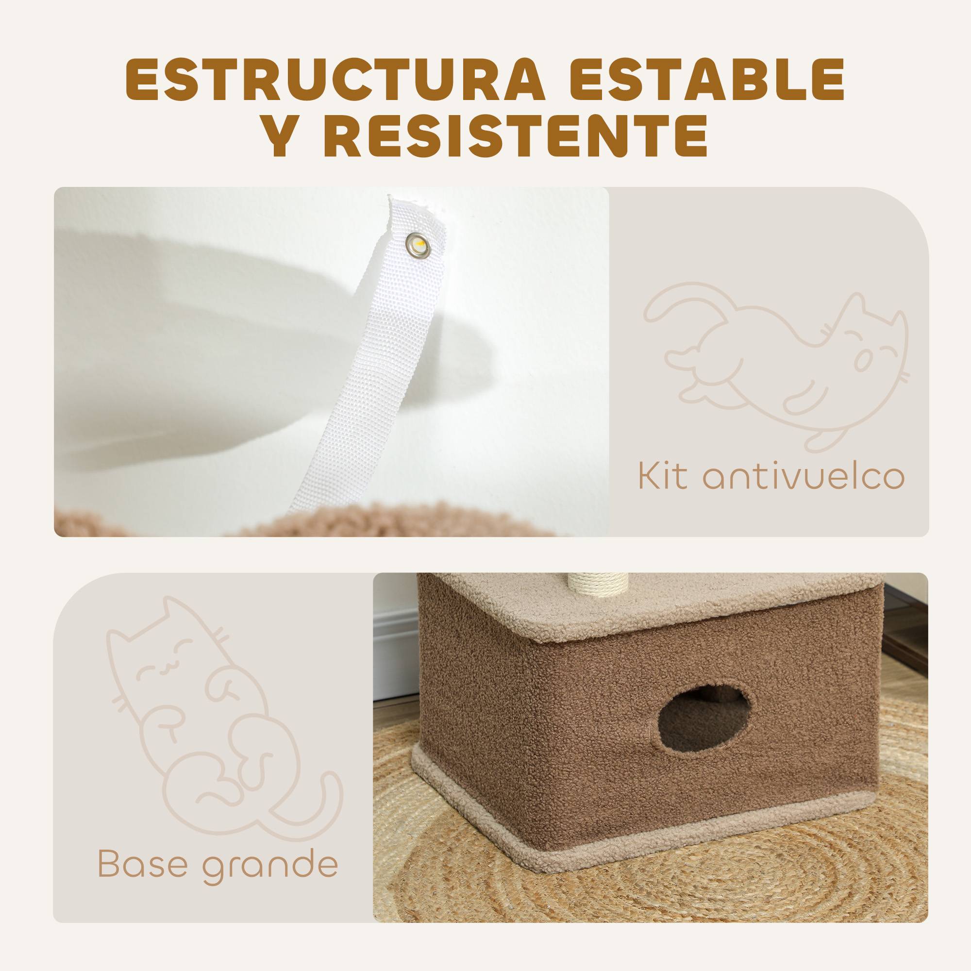 Arbre à Chat Design en Bois Cachemire avec Niche et Griffoir en Jute 133 cm Café - ComfortXL Outdoor Living - Image 8