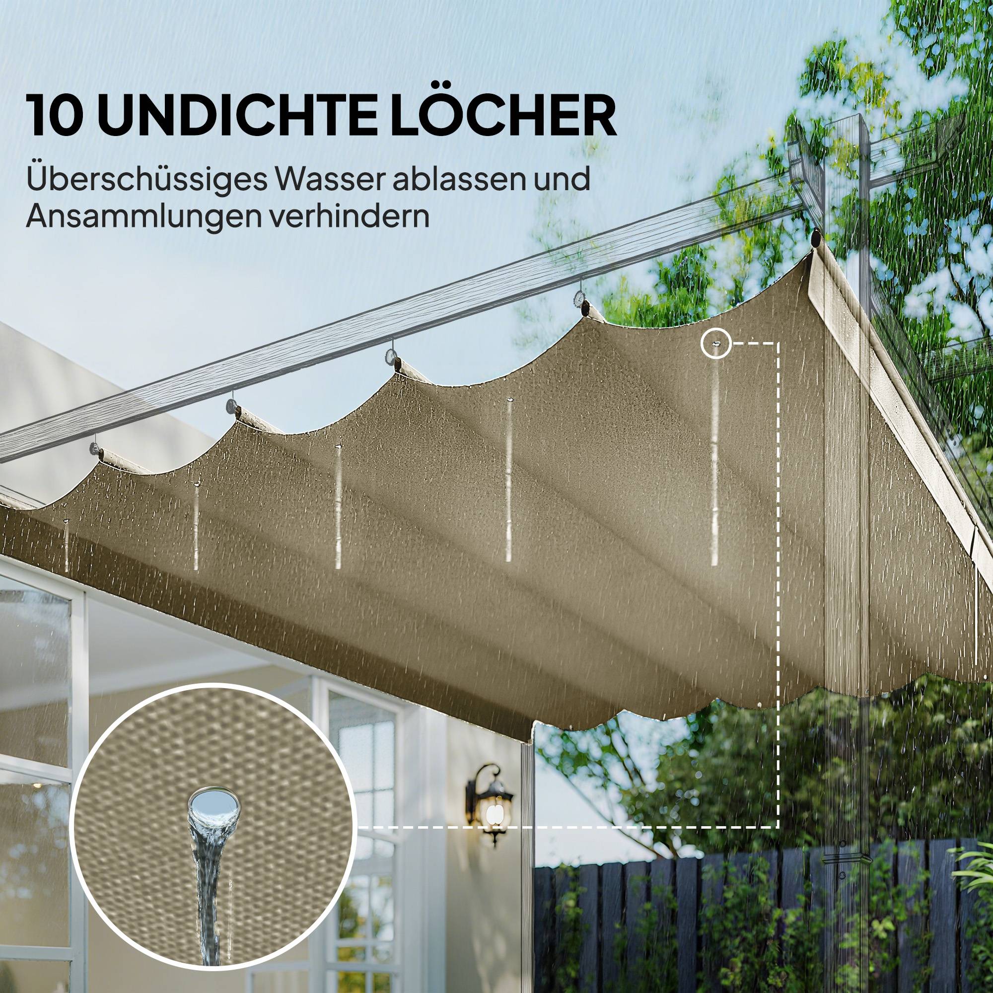 Toit remplacement pergola 3x3 m rétractable trous évacuation résistant polyester beige 250x255 cm beige - Image 8