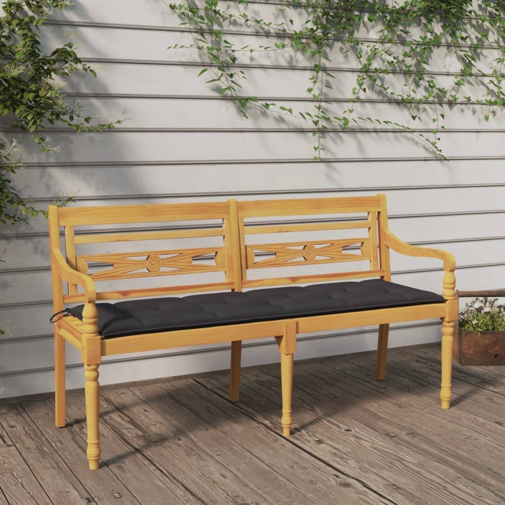 ComfortXL - Banc de Jardin Batavia Teck Massif avec Coussin Épais 7cm Imperméable 150 cm Anthracite – ComfortXL Outdoor Living - Image 1