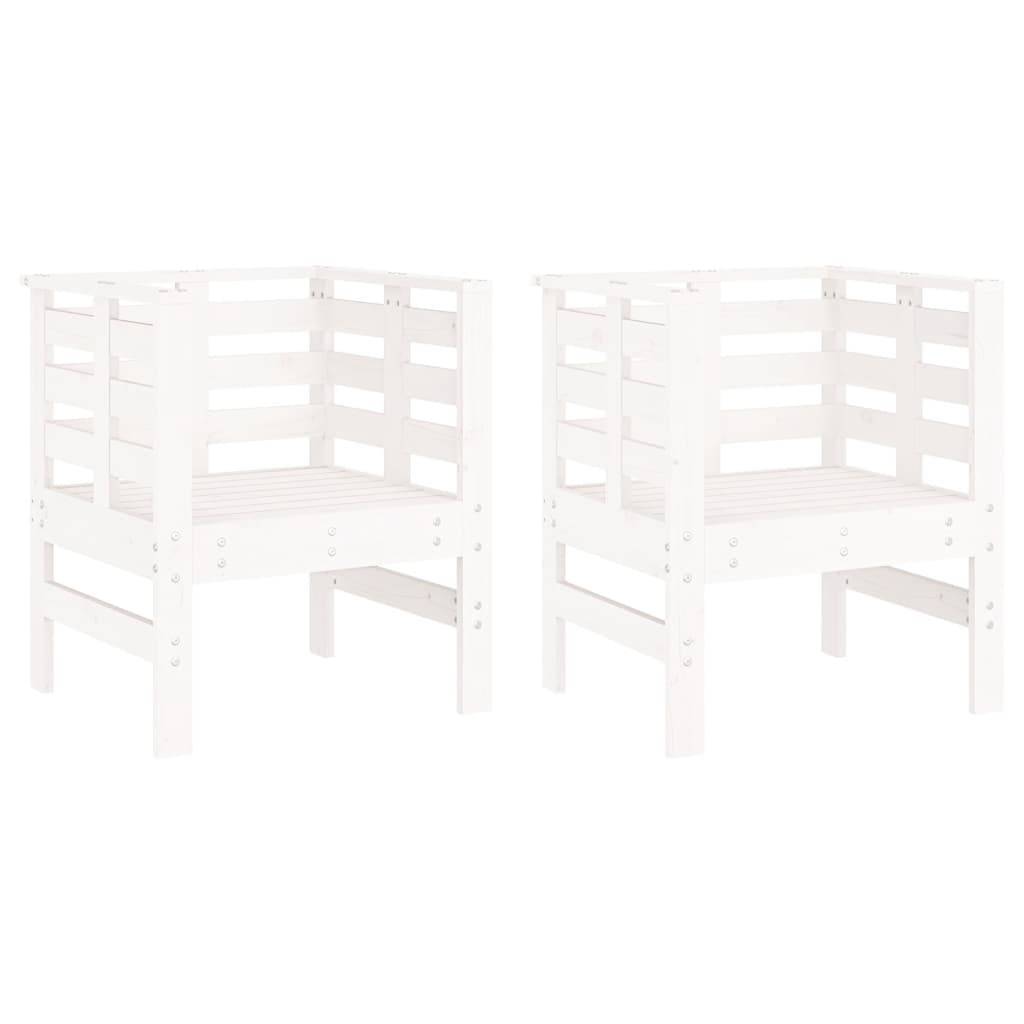 Lot de 2 Chaises de jardin - Chaises d'extérieur - Fauteuils de jardin blanc 61,5x53x71 cm bois pin massif - Image 1