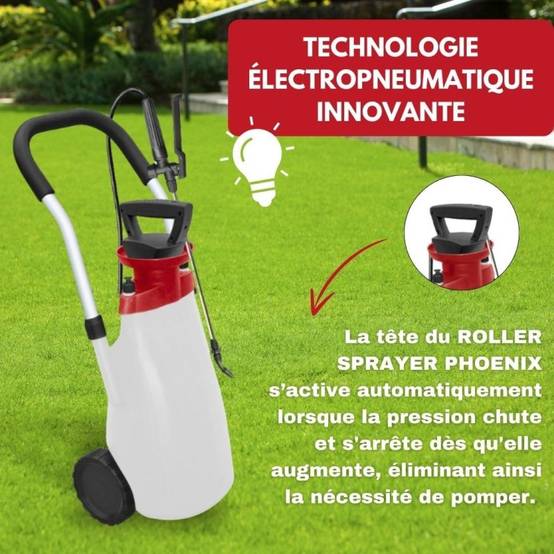 PHOENIX ROLLER SPRAYER 12L – Pulvérisateur électrique sur roues autonome sans effort avec batterie rechargeable, tuyau 3M et pression automatique - Image 3