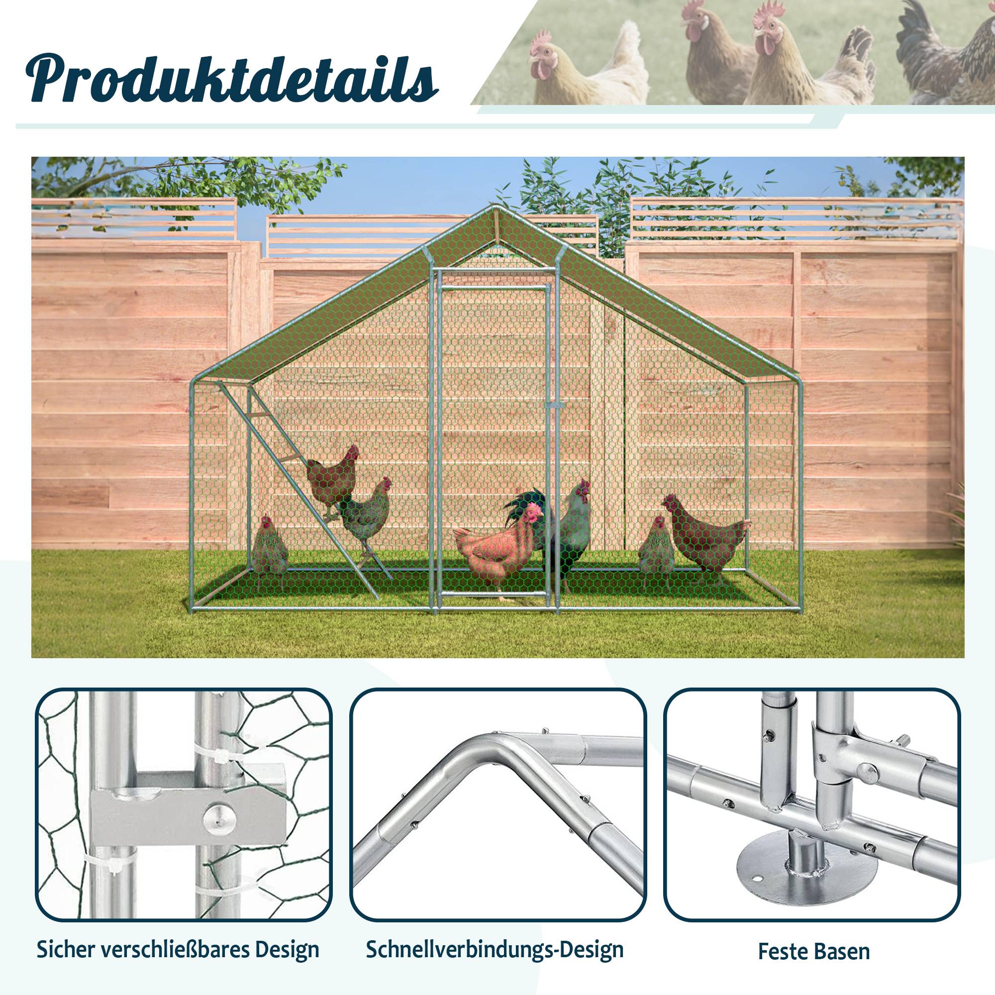 Enclos poulailler acier galvanisé 6.06m² pour poules bâche anti-UV et échelle 3x2x2m gris - ComfortXL Outdoor Living - Image 8