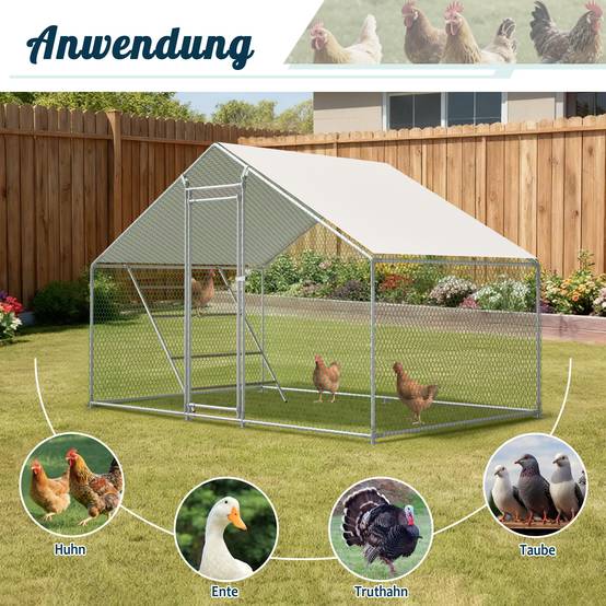 Enclos poulailler acier galvanisé 6.06m² pour poules bâche anti-UV et échelle 3x2x2m gris - ComfortXL Outdoor Living - Image 5