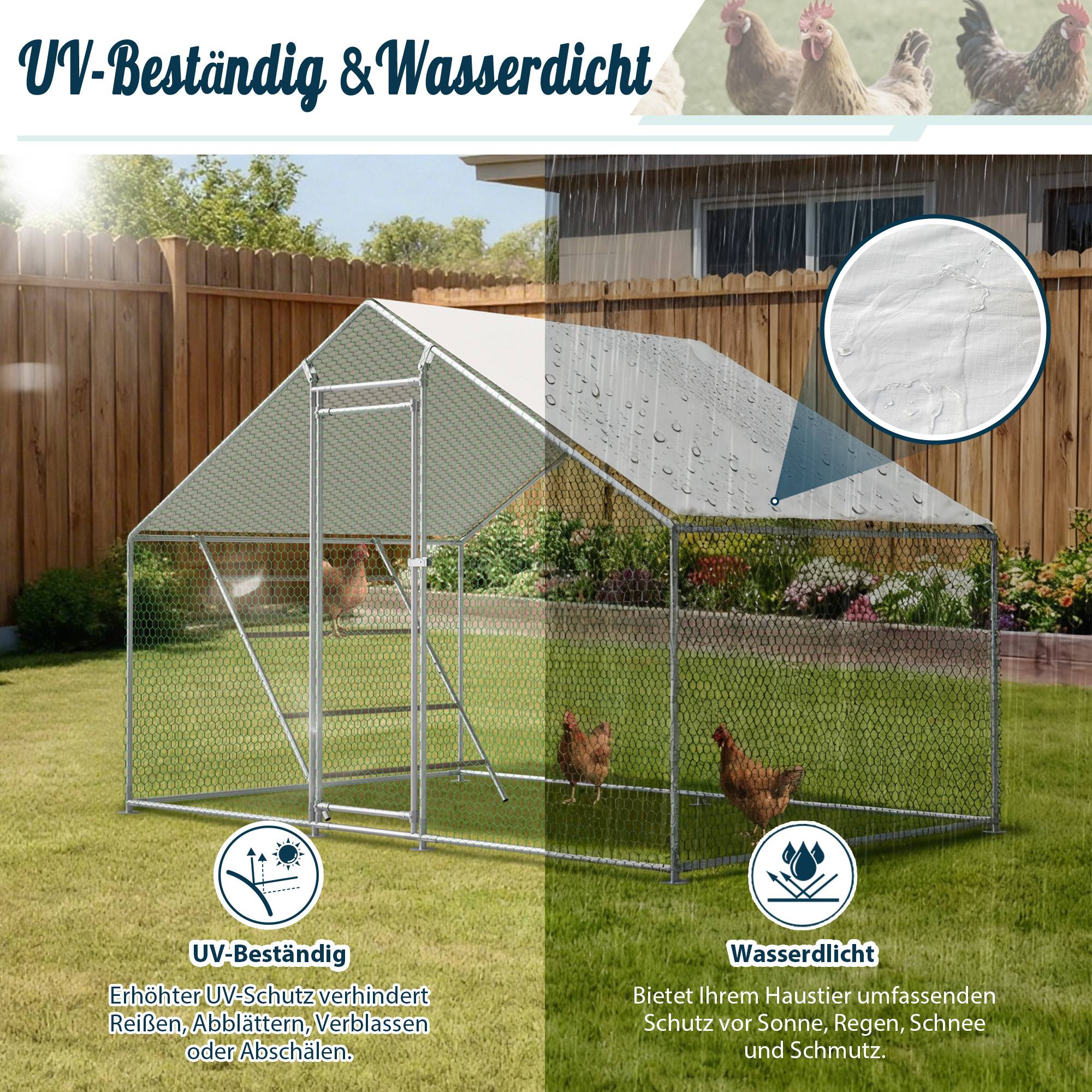 Enclos poulailler acier galvanisé 6.06m² pour poules bâche anti-UV et échelle 3x2x2m gris - ComfortXL Outdoor Living - Image 4