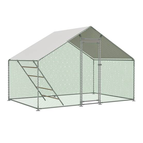 Enclos poulailler acier galvanisé 6.06m² pour poules bâche anti-UV et échelle 3x2x2m gris - ComfortXL Outdoor Living - Image 2