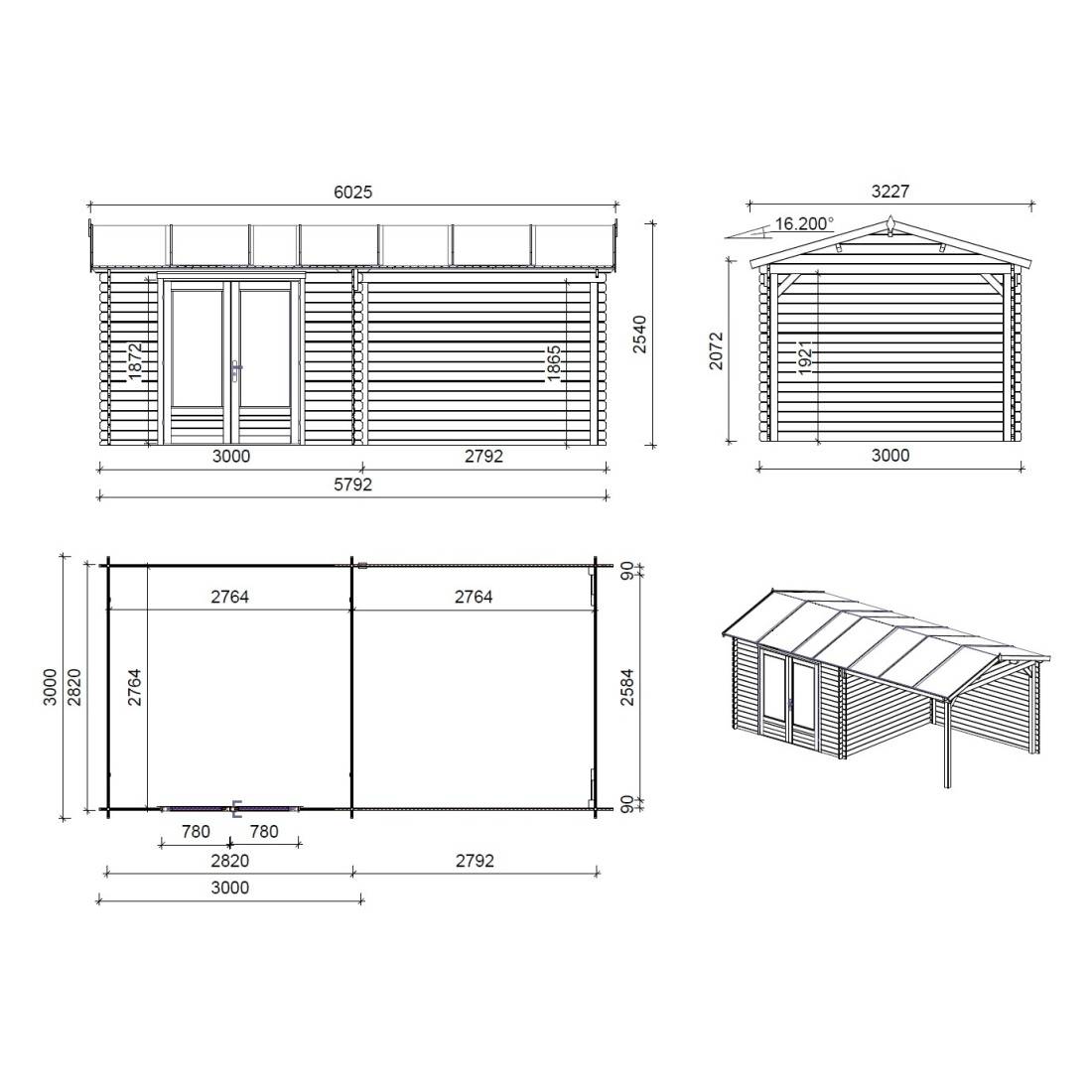 Altanka - Abri de jardin en bois - 17.4m2 - 5.79x3m - Ep. 28mm - Couleur: naturel - DOM640 - ALTANKA - Imagen 2