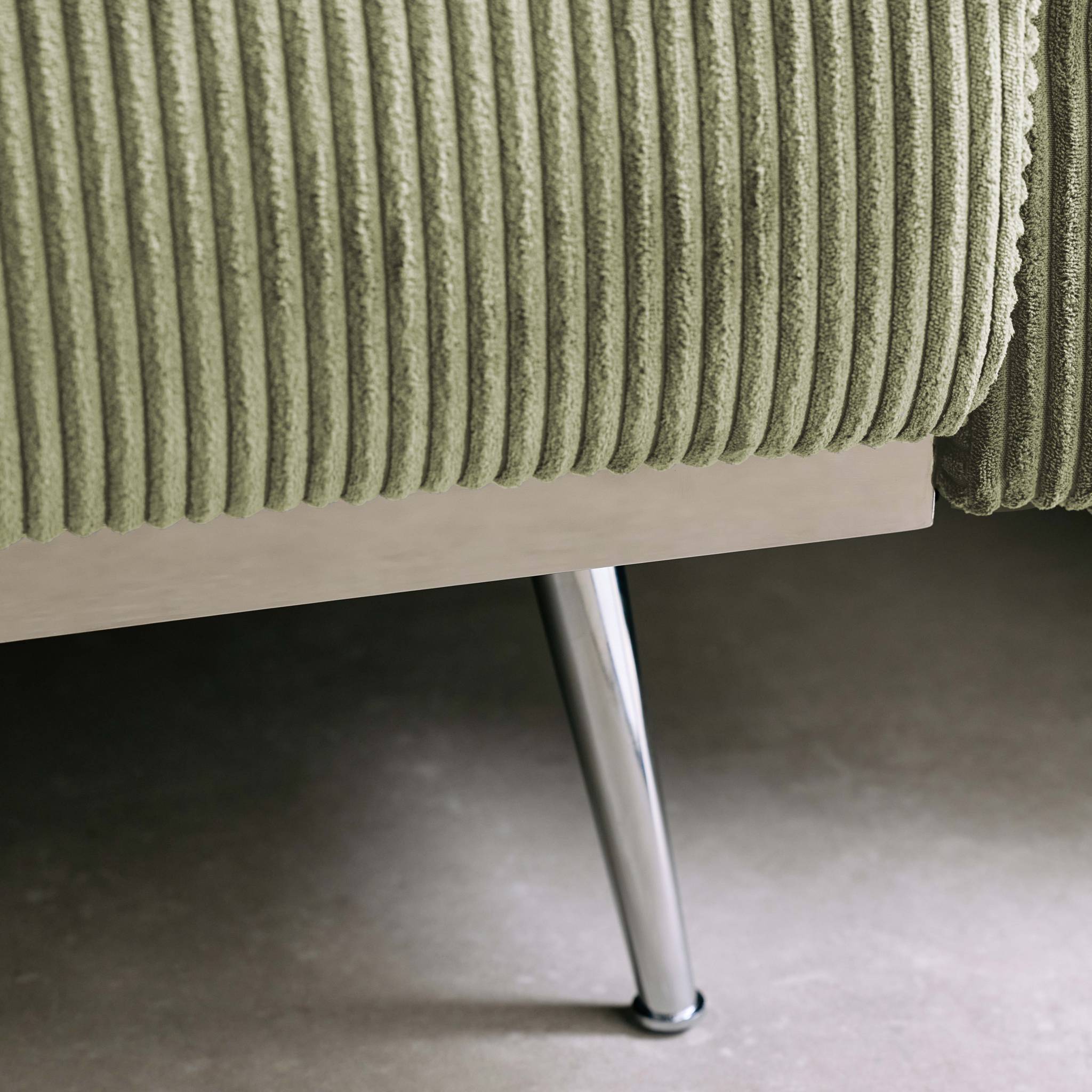 sweeek - Canapé convertible design en velours côtelé kaki - Oskar - 3 places scandinave droit avec pieds métal chromé | sweeek - Image 5