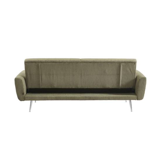 sweeek - Canapé convertible design en velours côtelé kaki - Oskar - 3 places scandinave droit avec pieds métal chromé | sweeek - Image 7