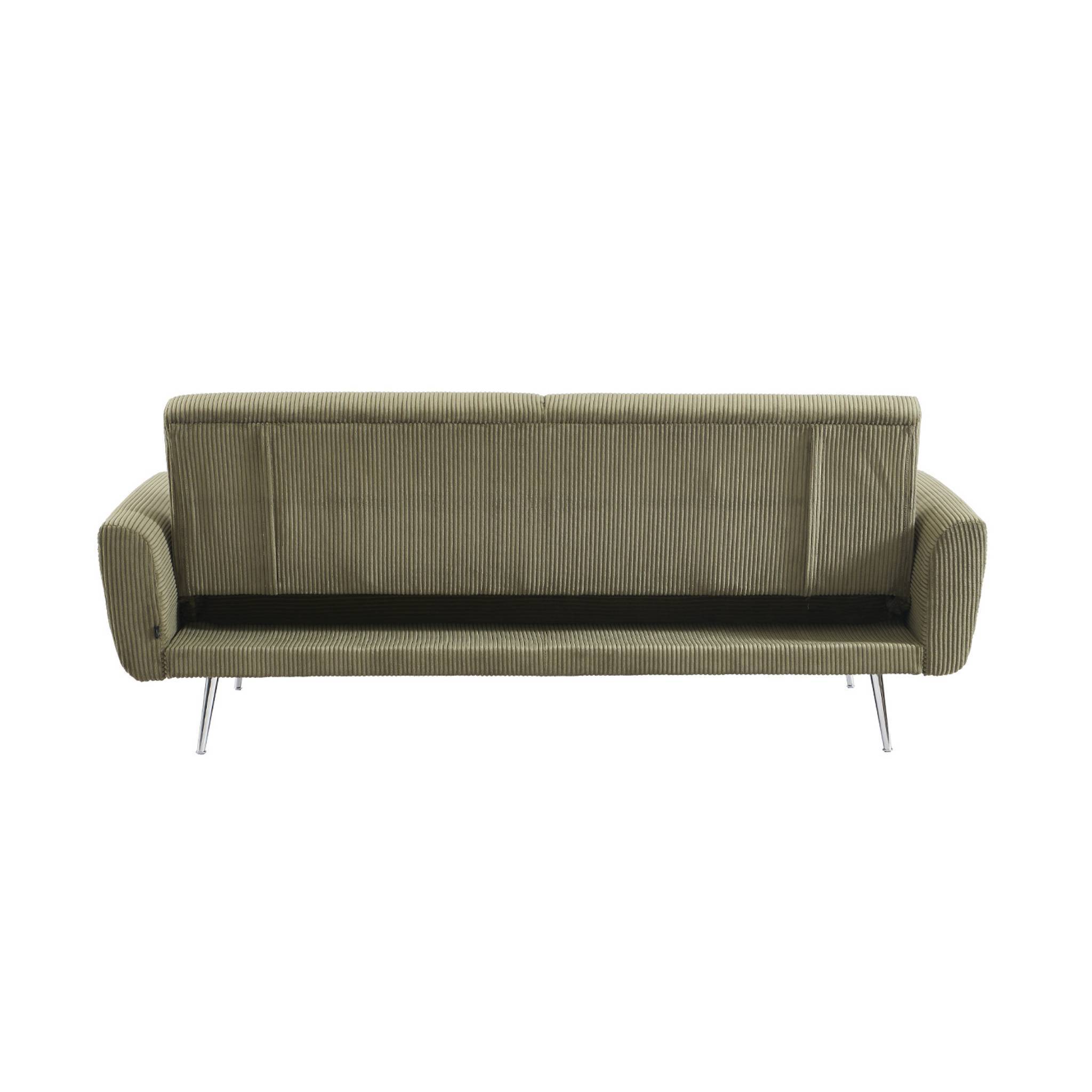 sweeek - Canapé convertible design en velours côtelé kaki - Oskar - 3 places scandinave droit avec pieds métal chromé | sweeek - Image 7