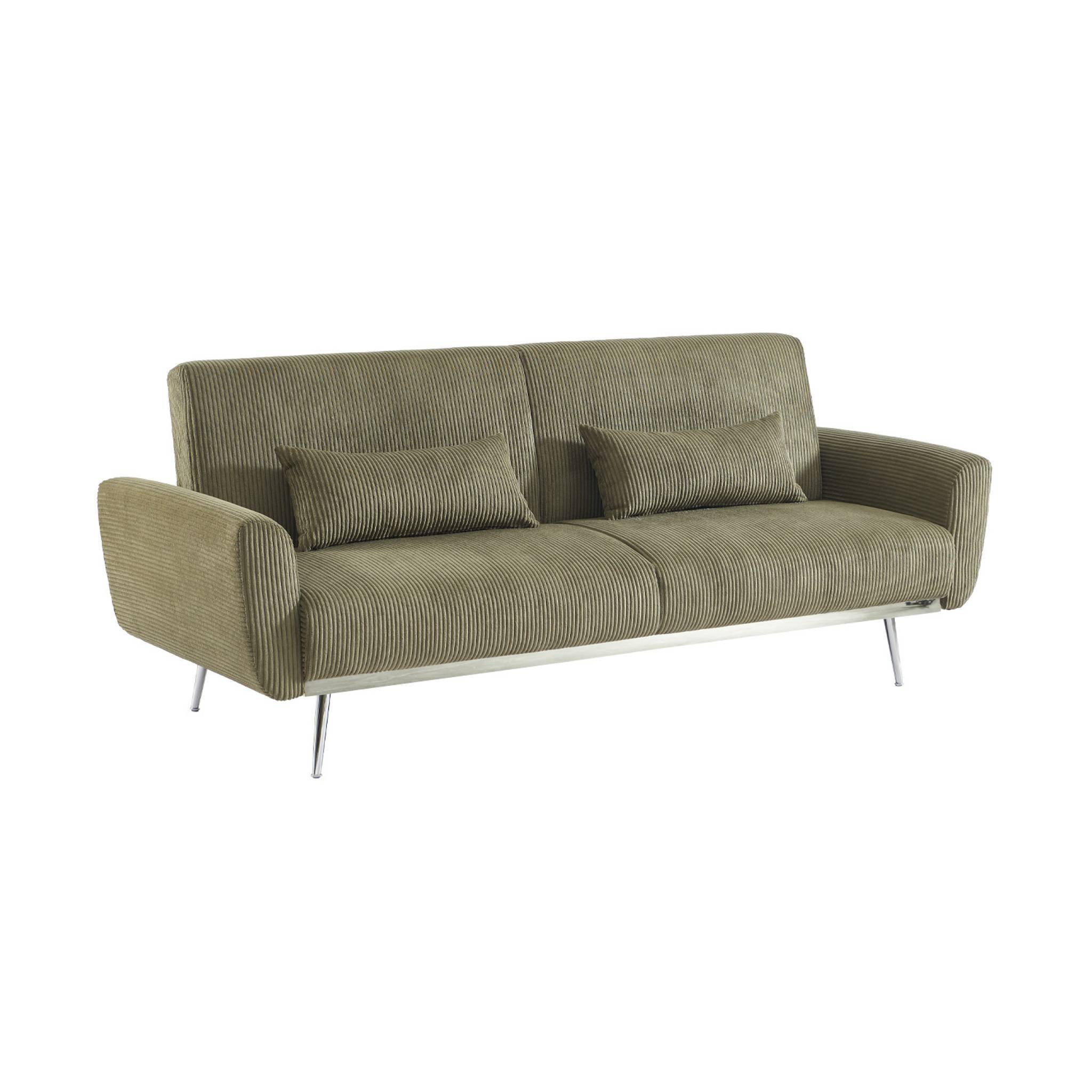 sweeek - Canapé convertible design en velours côtelé kaki - Oskar - 3 places scandinave droit avec pieds métal chromé | sweeek - Image 2