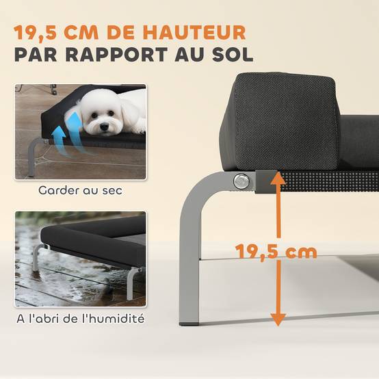 Lit surélevé chien toile Oxford intérieur extérieur rafraîchissant 90x65x30cm noir - ComfortXL Outdoor Living - Image 6