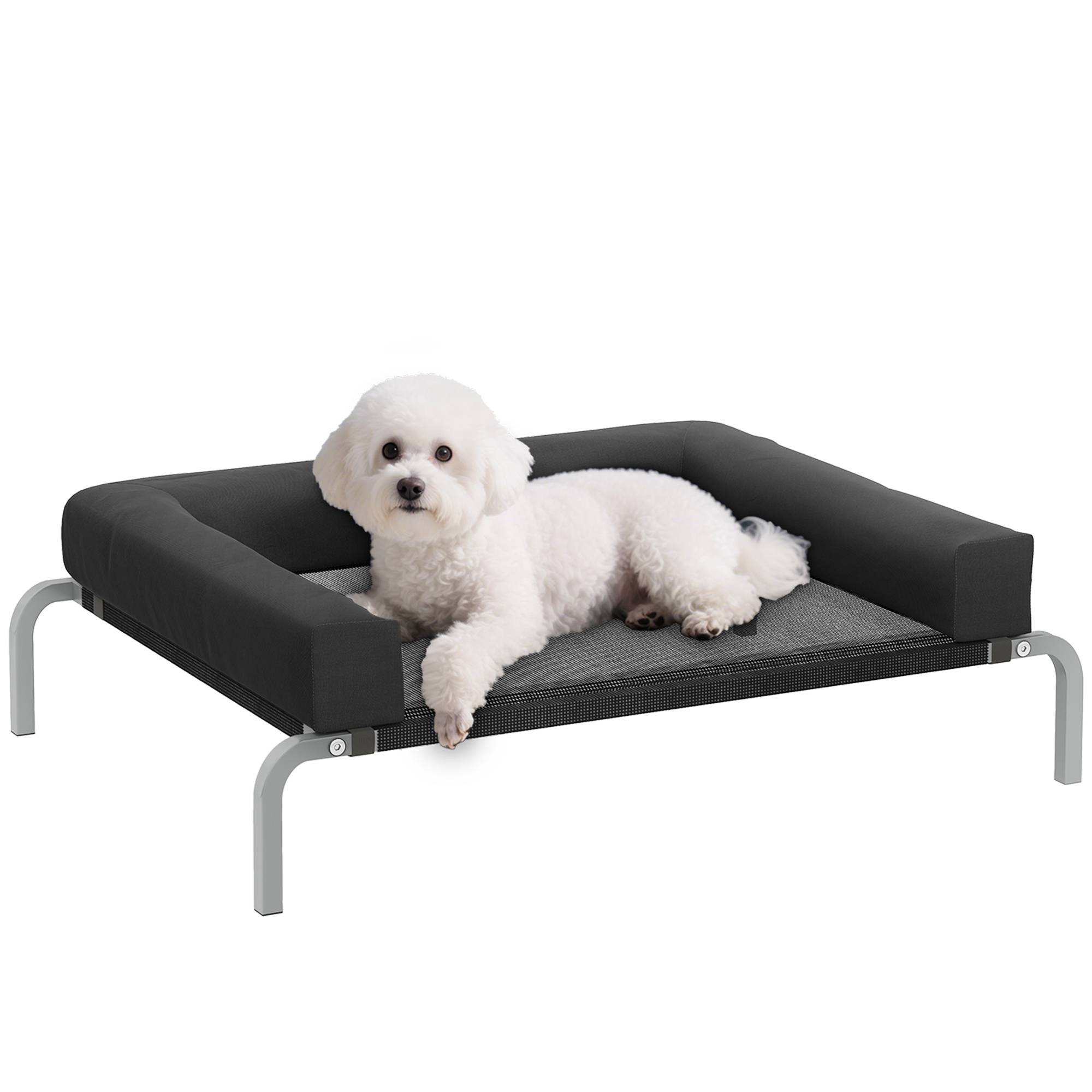 Lit surélevé chien toile Oxford intérieur extérieur rafraîchissant 90x65x30cm noir - ComfortXL Outdoor Living - Image 1
