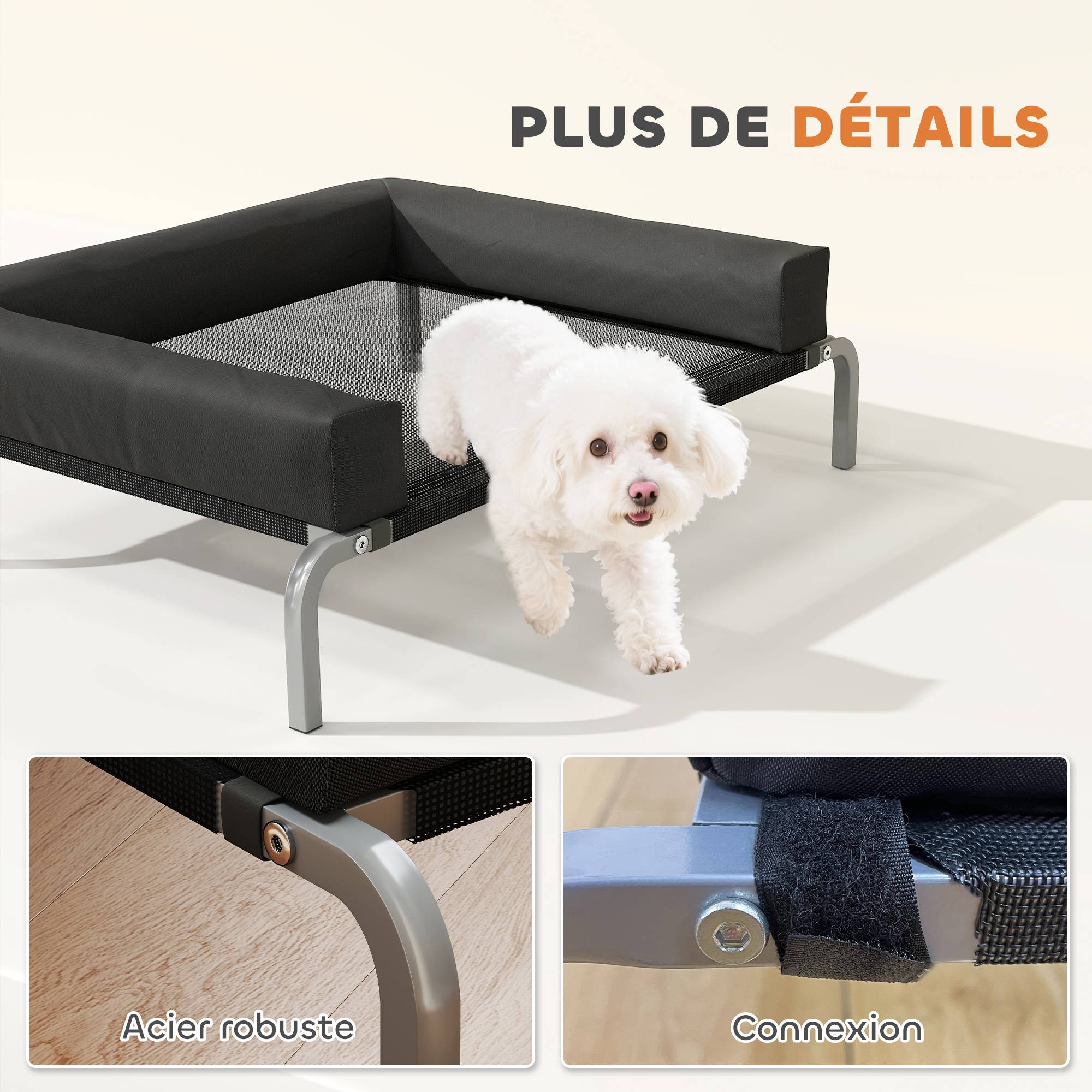 Lit surélevé chien toile Oxford intérieur extérieur rafraîchissant 90x65x30cm noir - ComfortXL Outdoor Living - Image 10