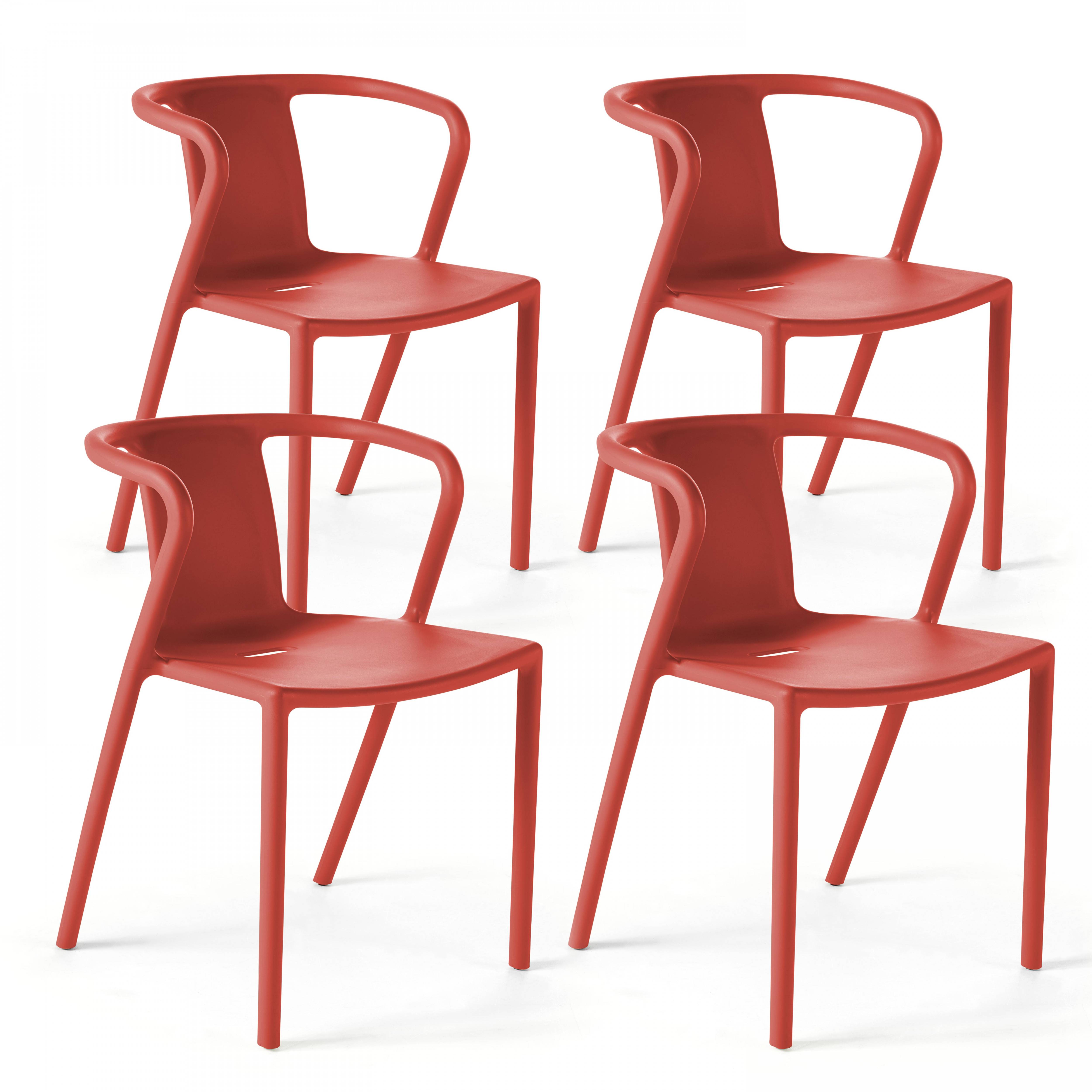 Oviala - Lot de 4 chaises en plastique rouge Berlin - Oviala - Imagen 1