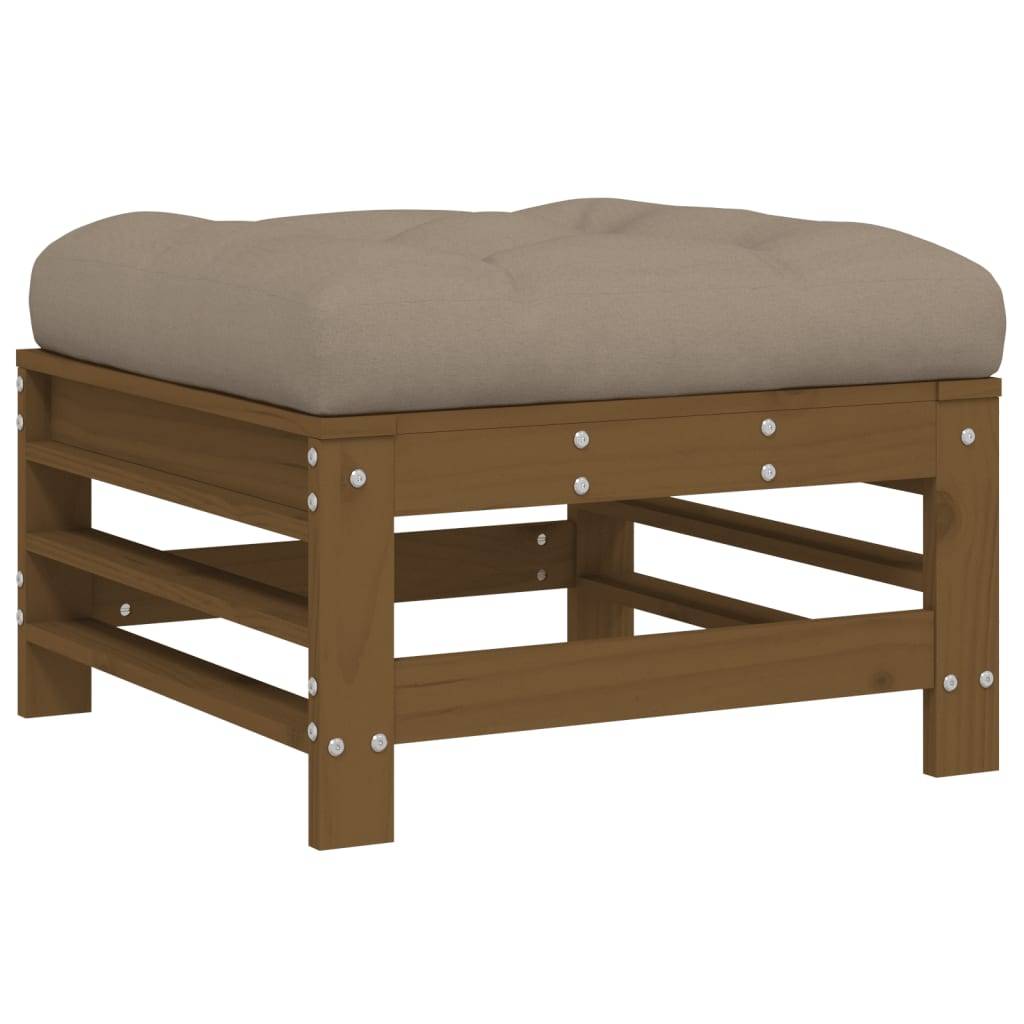 Repose-pied de jardin | Tabouret de jardin | Pouf et coussin marron miel bois de pin massif Maison Chic - Image 1