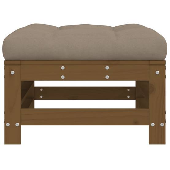 Repose-pied de jardin | Tabouret de jardin | Pouf et coussin marron miel bois de pin massif Maison Chic - Image 3