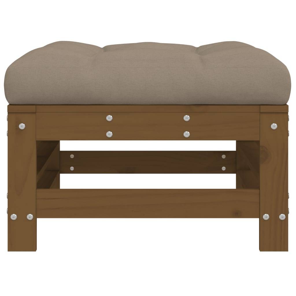 Repose-pied de jardin | Tabouret de jardin | Pouf et coussin marron miel bois de pin massif Maison Chic - Image 3
