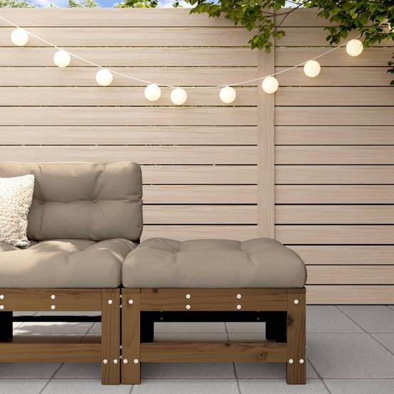 Repose-pied de jardin | Tabouret de jardin | Pouf et coussin marron miel bois de pin massif Maison Chic - Image 2