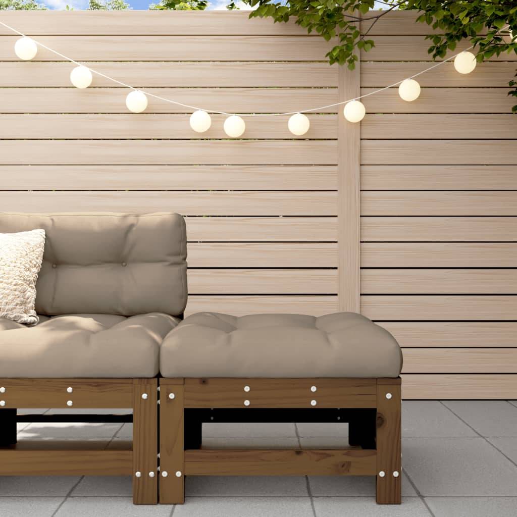Repose-pied de jardin | Tabouret de jardin | Pouf et coussin marron miel bois de pin massif Maison Chic - Image 2