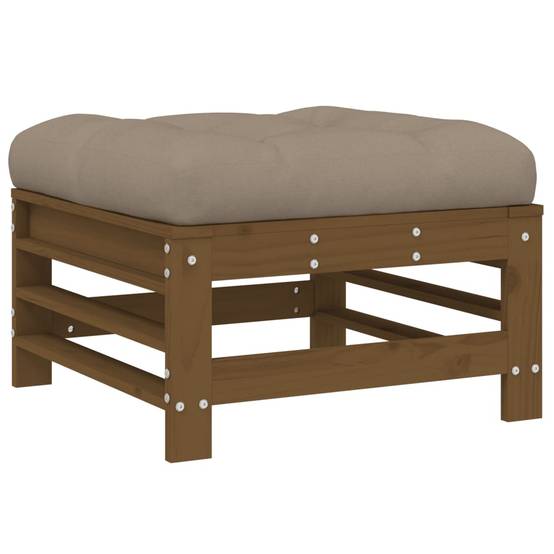 Repose-pied de jardin | Tabouret de jardin | Pouf et coussin marron miel bois de pin massif Maison Chic - Image 5