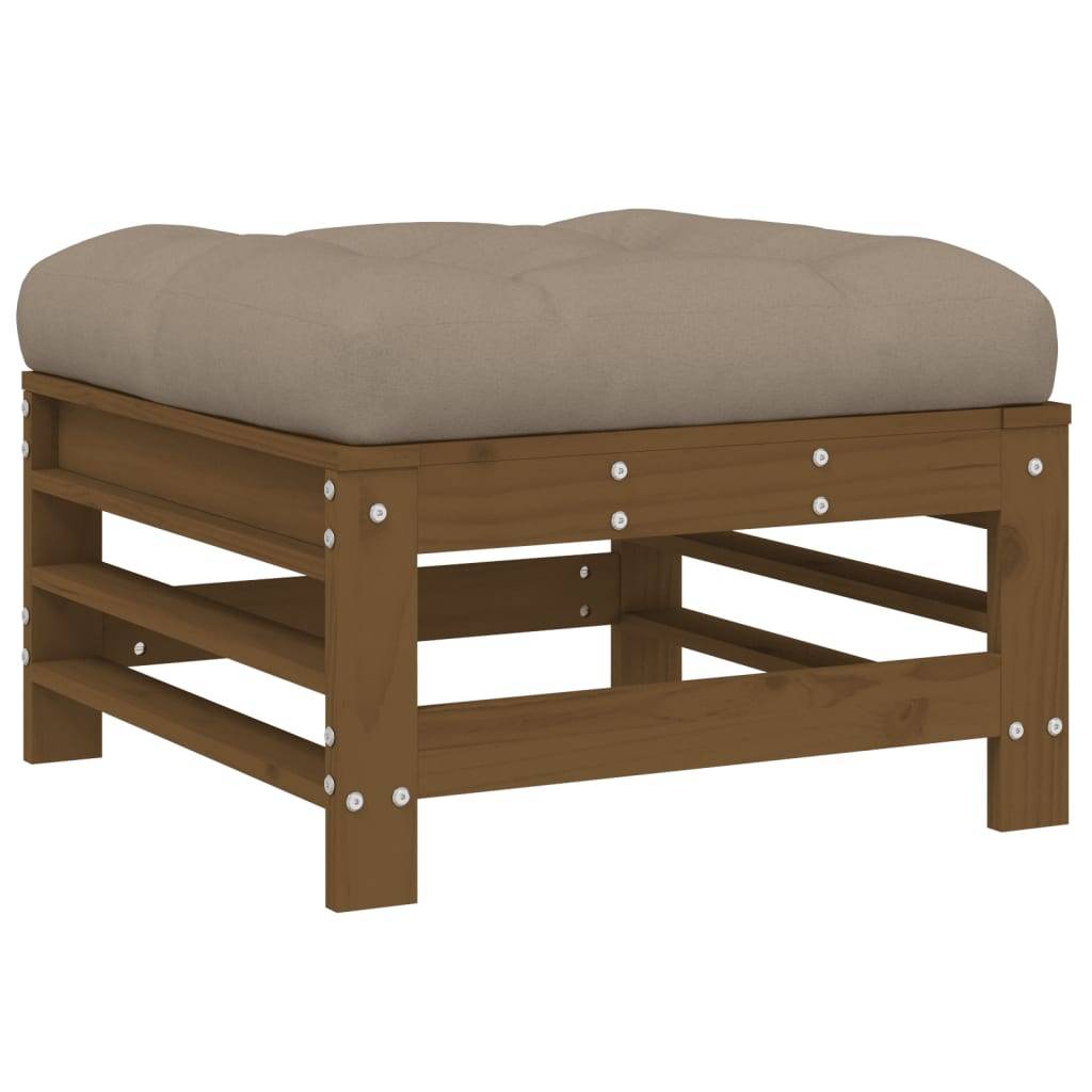 Repose-pied de jardin | Tabouret de jardin | Pouf et coussin marron miel bois de pin massif Maison Chic - Image 5