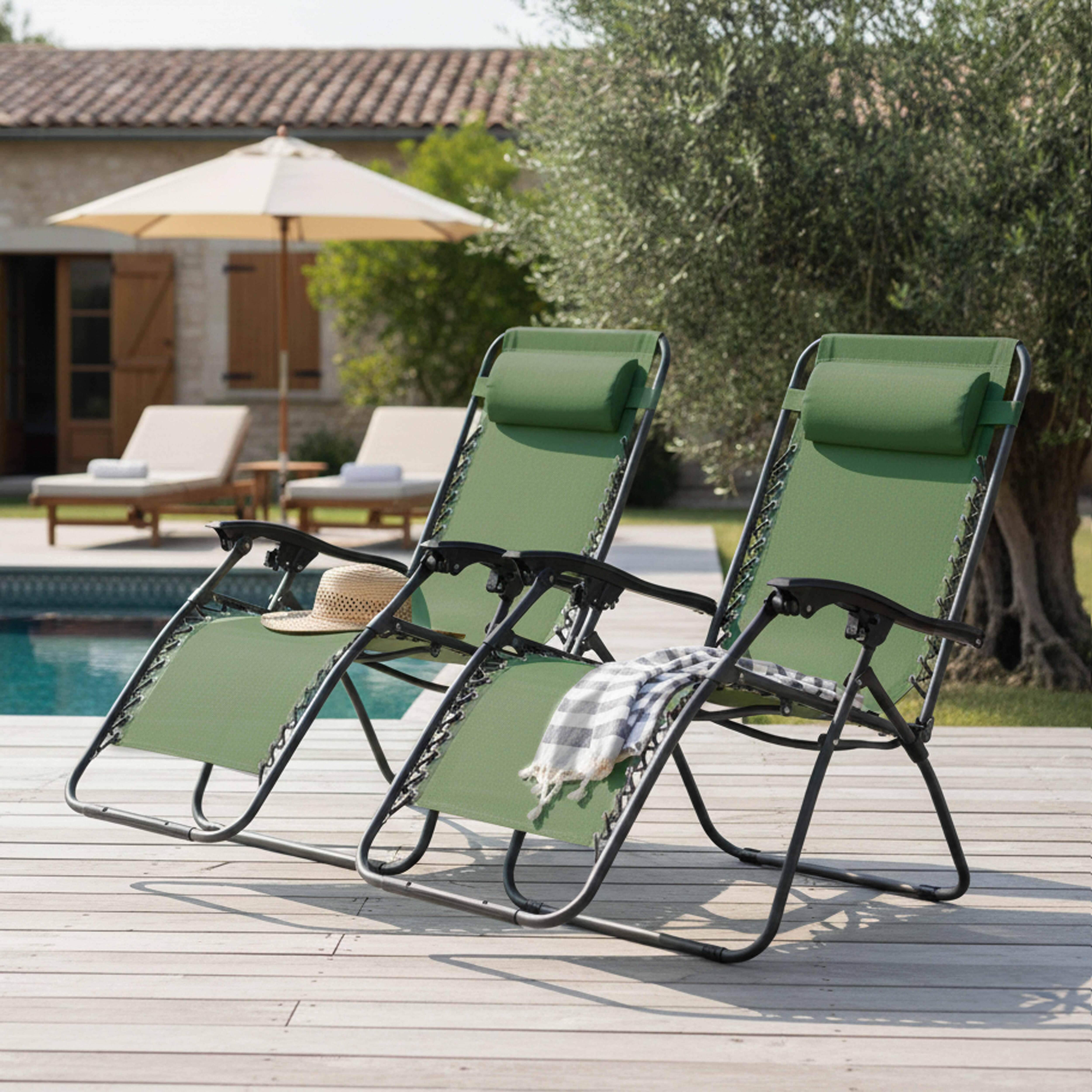 Oviala - Lot de 2 fauteuils lounge inclinable en acier vert Monaco - Oviala - Imagen 2