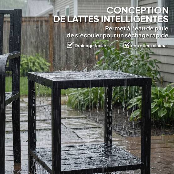 Table basse extérieure à 2 niveaux en métal, table de jardin carrée avec étagère de rangement, 45 x 45 x 54 cm, noir - Image 8