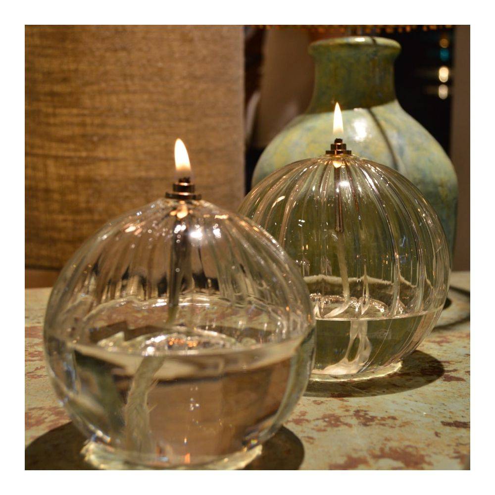 Bazardeluxe - Ensemble lampe à huile en verre strié Ellipse avec huile de paraffine 11 x 12 cm - Imagen 2