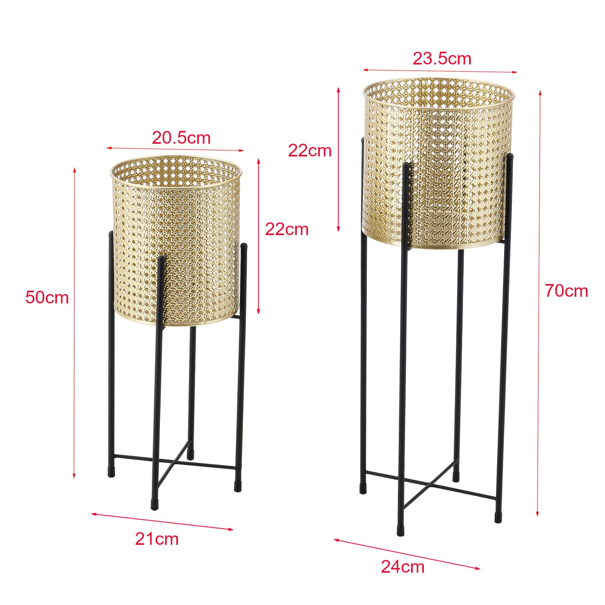 Helloshop26 - Set de 2 supports de plante ensemble cache-pot pot de fleur bac à fleurs vase métal tailles différentes noir doré - Imagen 1