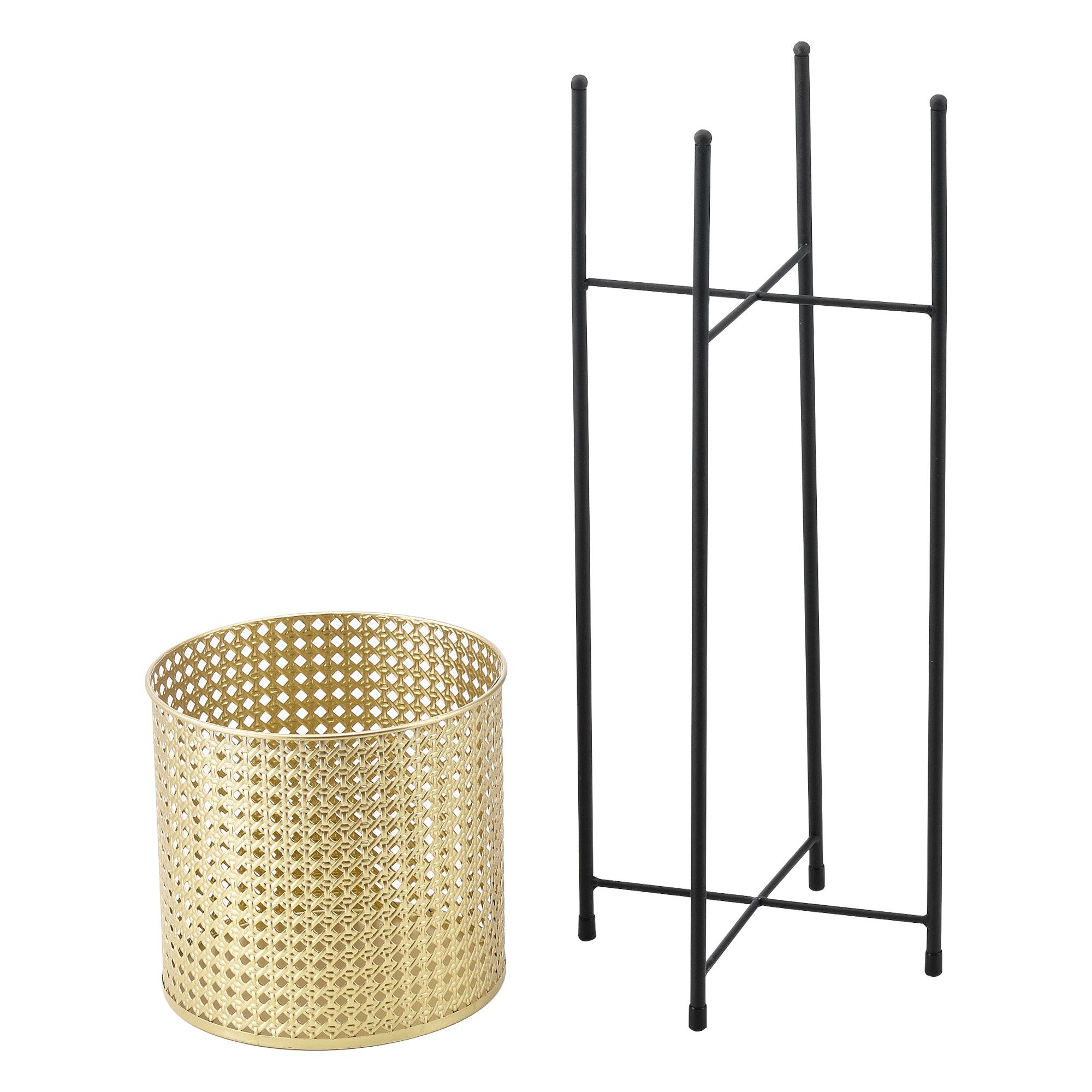 Helloshop26 - Set de 2 supports de plante ensemble cache-pot pot de fleur bac à fleurs vase métal tailles différentes noir doré - Imagen 2