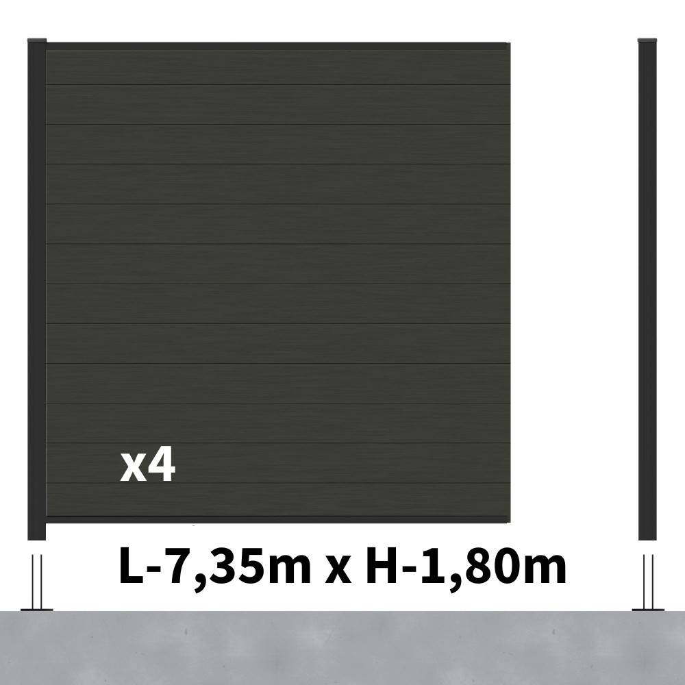 Decklinea - Kit Clôture Composite RIO Anthracite 7,5x1,8m - Bois composite & Aluminium - Poteaux sur Platines Noir - Brise vue - Palissade - Image 2