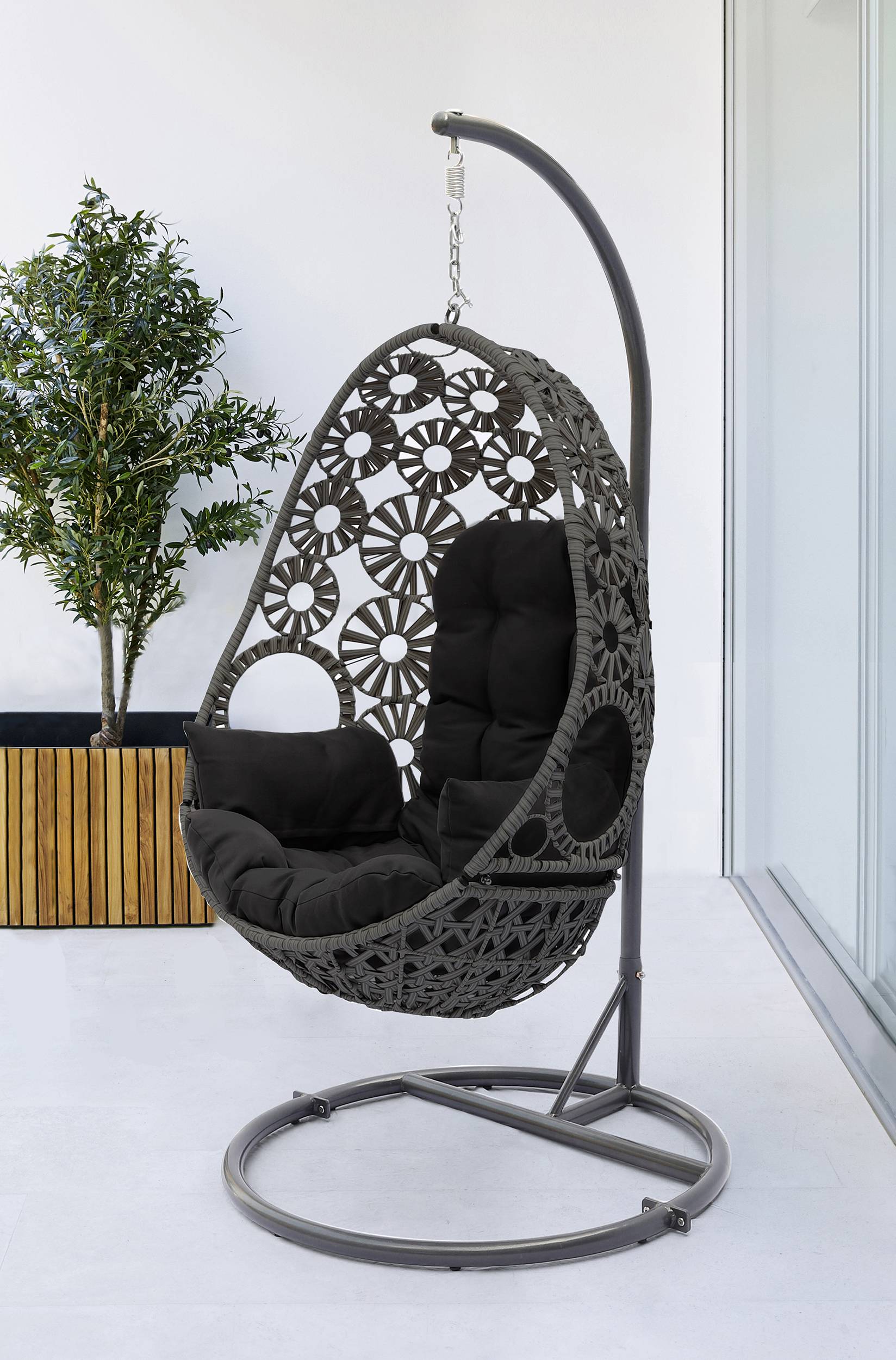 Dcb Garden - Balancelle de jardin SAMOA en résine tressée anthracite - DCB GARDEN - Image 2