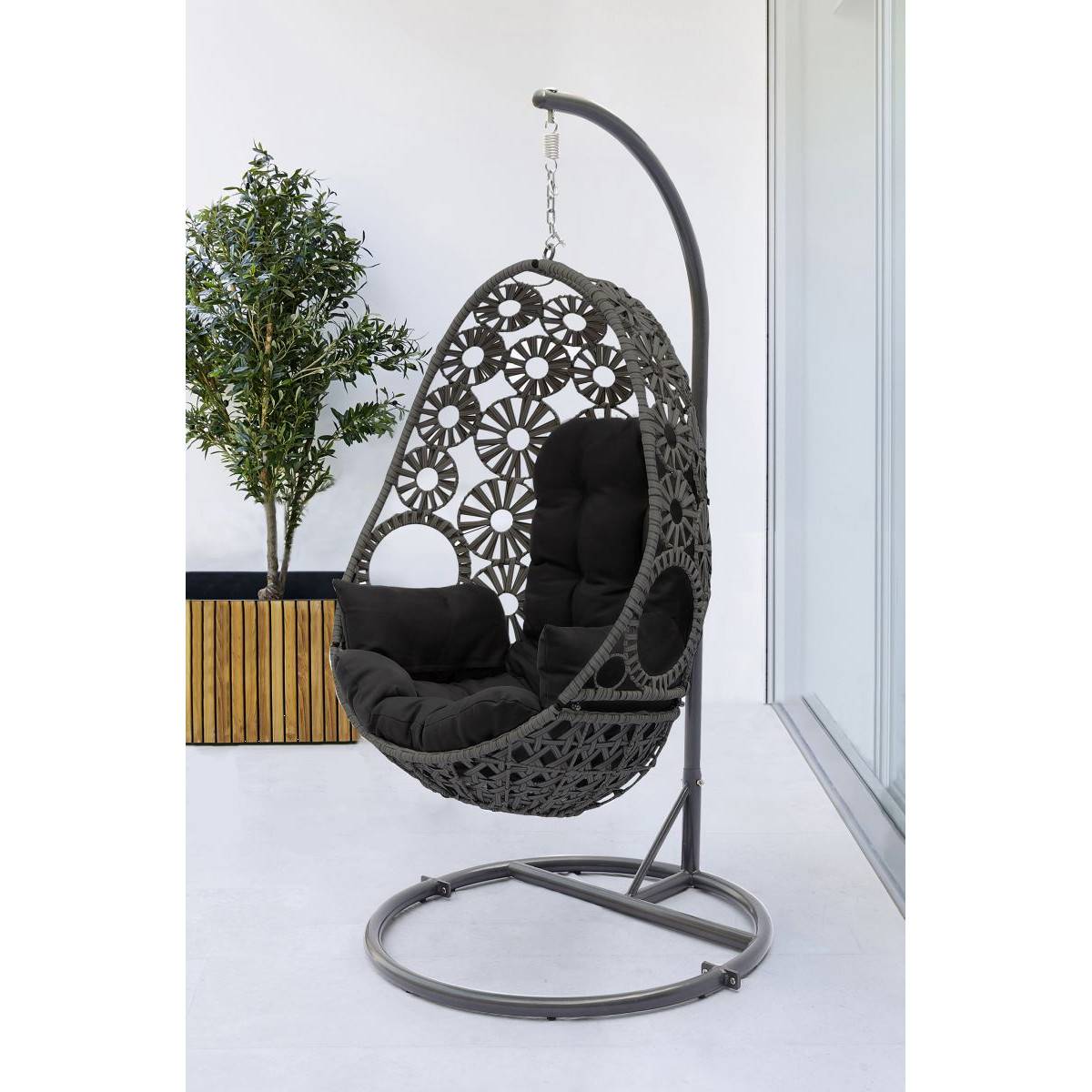 Dcb Garden - Balancelle de jardin SAMOA en résine tressée anthracite - DCB GARDEN - Image 6