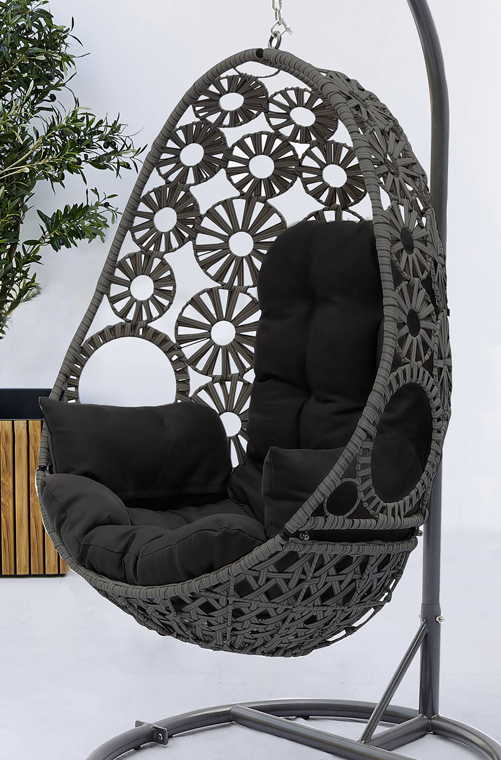 Dcb Garden - Balancelle de jardin SAMOA en résine tressée anthracite - DCB GARDEN - Image 4
