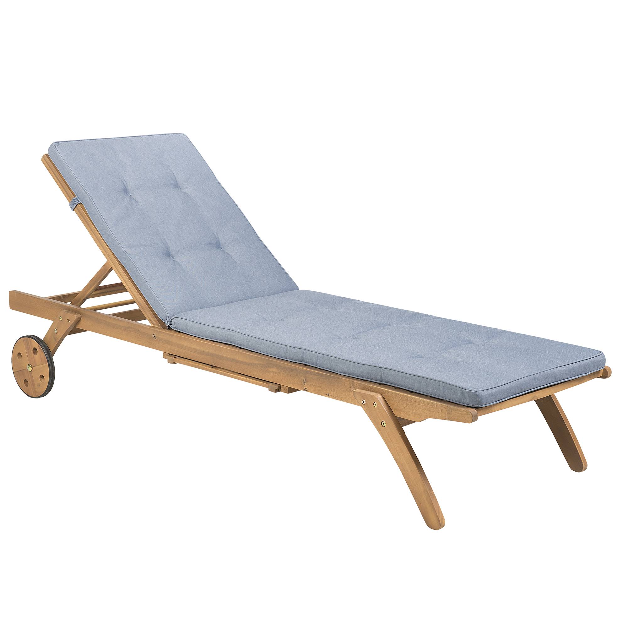 Beliani - Transat Bain de Soleil à Dossier Inclinable en Bois d'Acacia Aspect Naturel et Coussin Bleu Design Intemporel pour Jardin Méditerranéen Beliani - Imagen 1