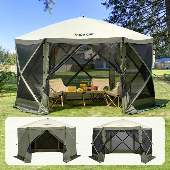 Vevor - Tente pop-up 6 côtés 3,66x3,66 m, moustiquaire UPF50+, panneaux amovibles avec fenêtres, vert armée. - Image 1