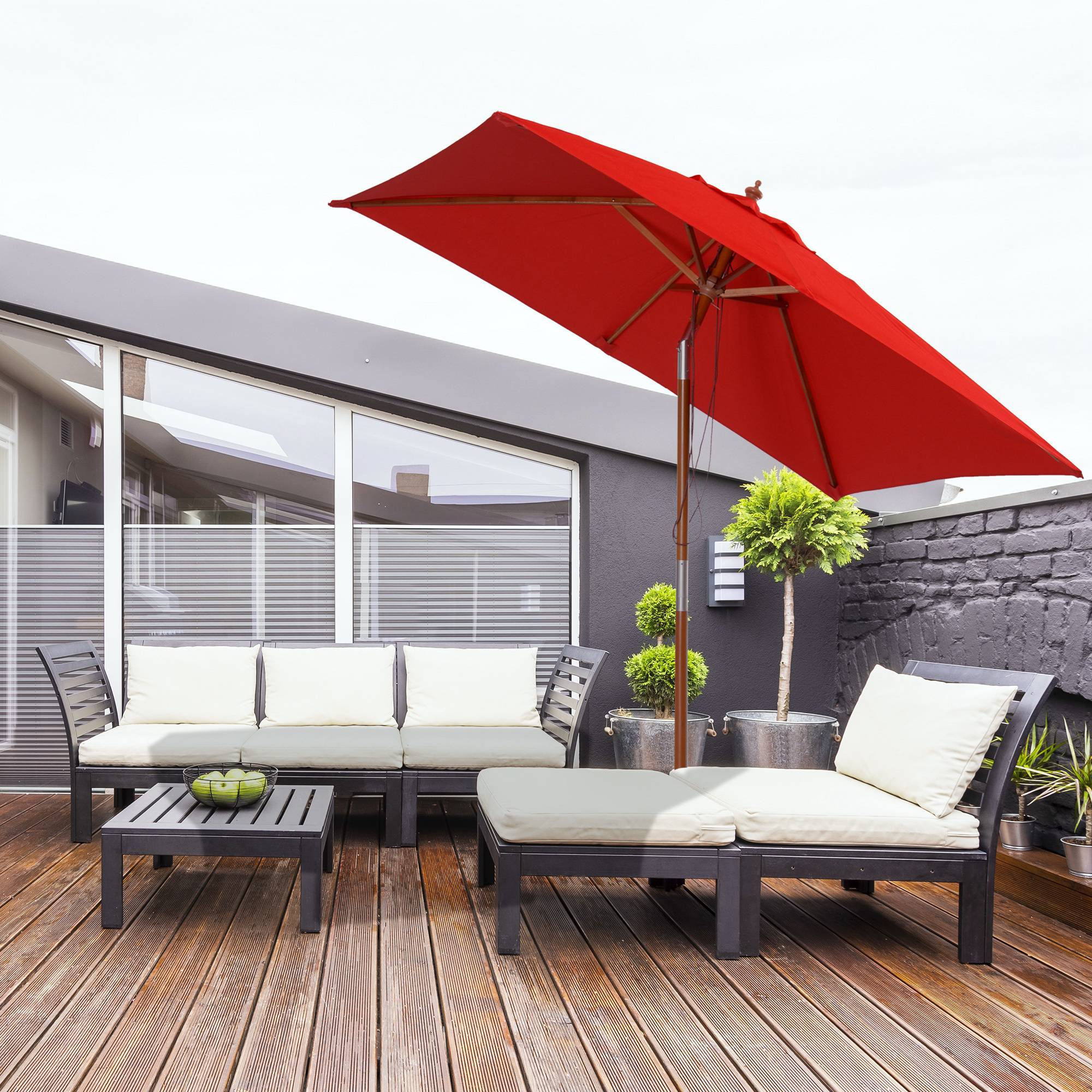 ComfortXL - Parasol rectangulaire inclinable Bois Balcon terrasse Ombrage 2x1,5m Rouge - ComfortXL Outdoor Living - Image 3