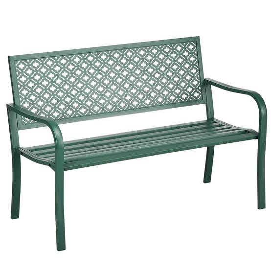 Banc de jardin 2 places en acier résistant aux intempéries, pour terrasse et jardin, vert foncé - Image 1
